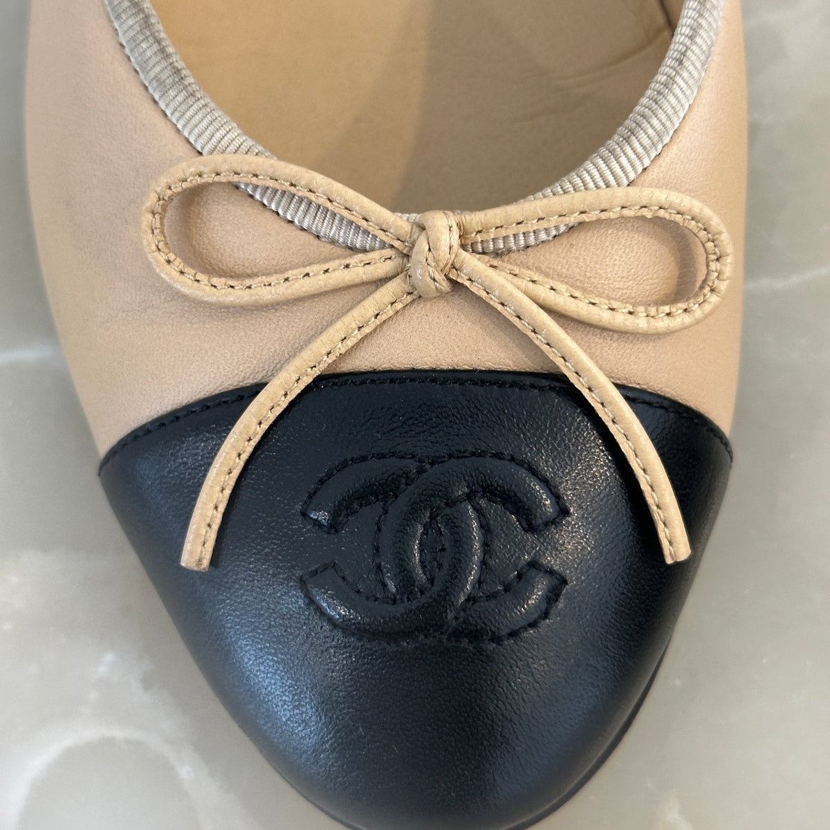 Chanel Ballet Flats in Beige and Black (RRP £810) | Authentic Preloved