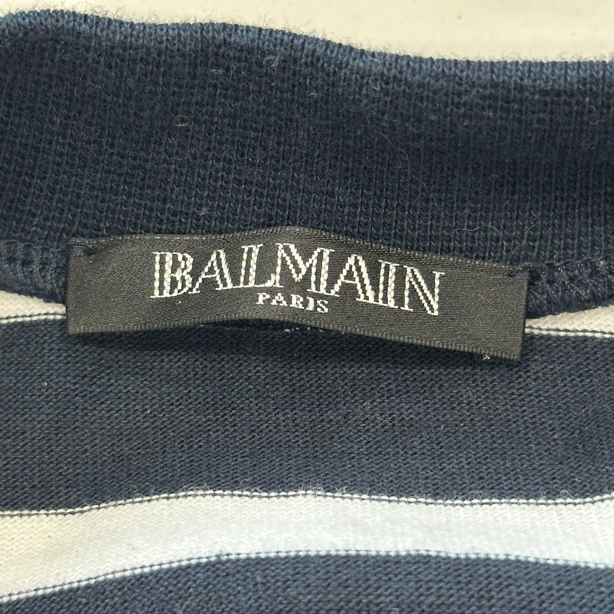 Balmain Navy & White Breton Striped Logo Long Sleeve T-Shirt (RRP £460 | Authentic Preloved