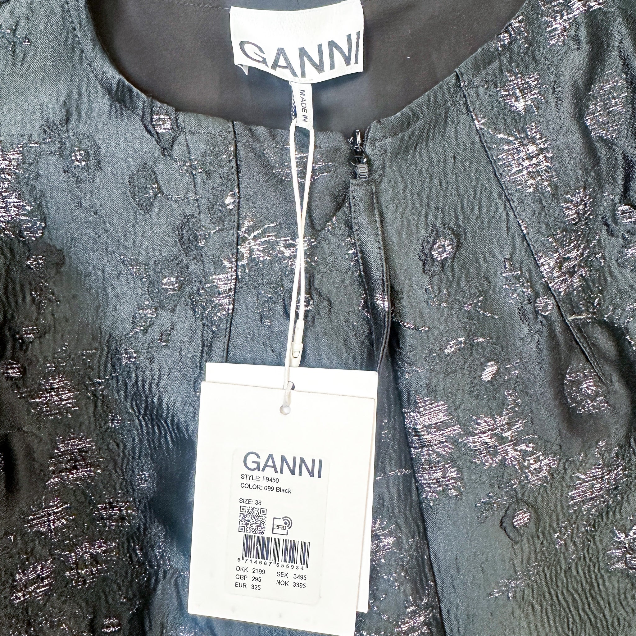 NEW GANNI Black/Silver 3D Jacquard A-Line Mini Dress (RRP £305) | Authentic & Preloved FINAL SALE