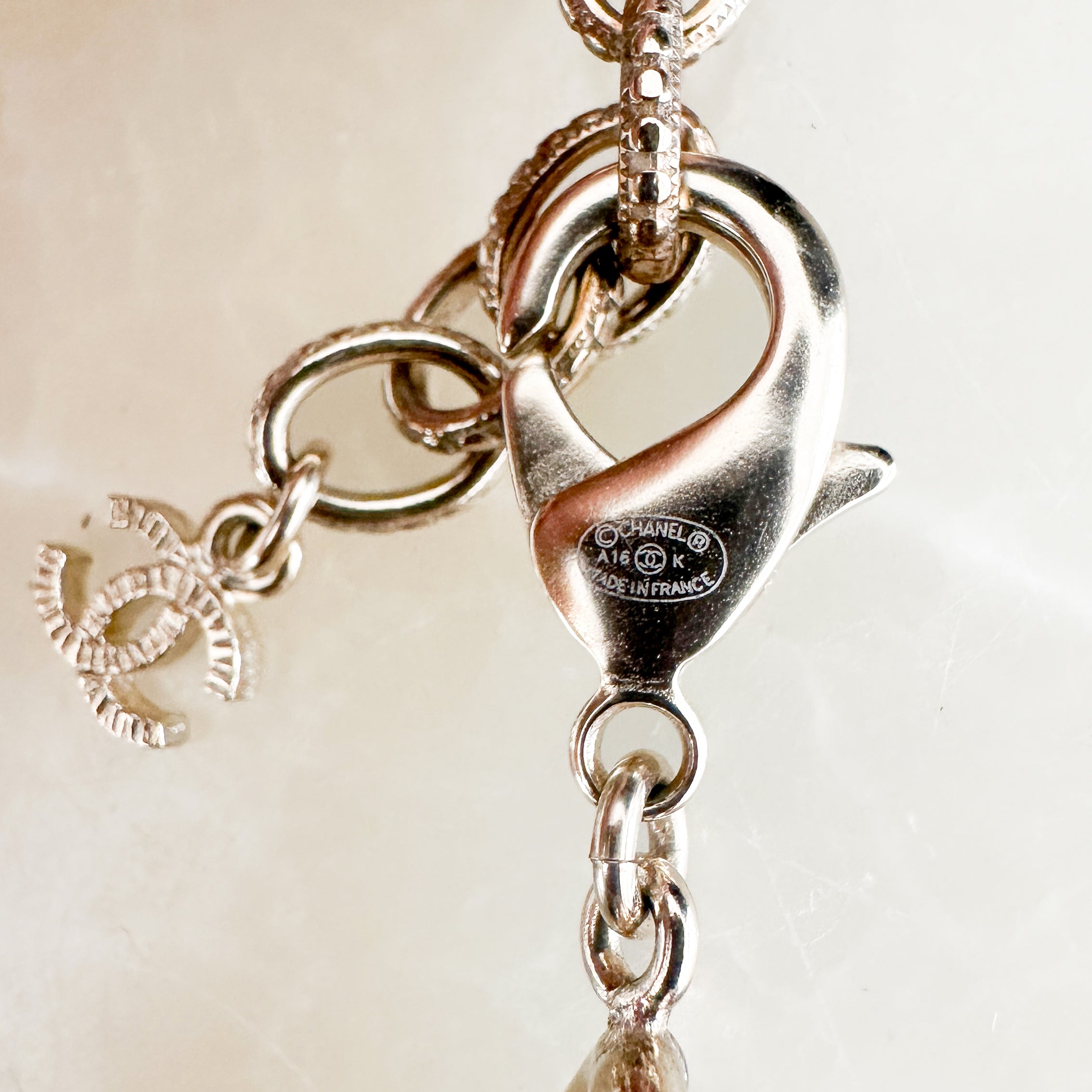Chanel A16K Crystal Heart Eye CC Multi Charm Necklace Gold Tone Metal (RRP £1250) | Authentic Preloved FINAL SALE