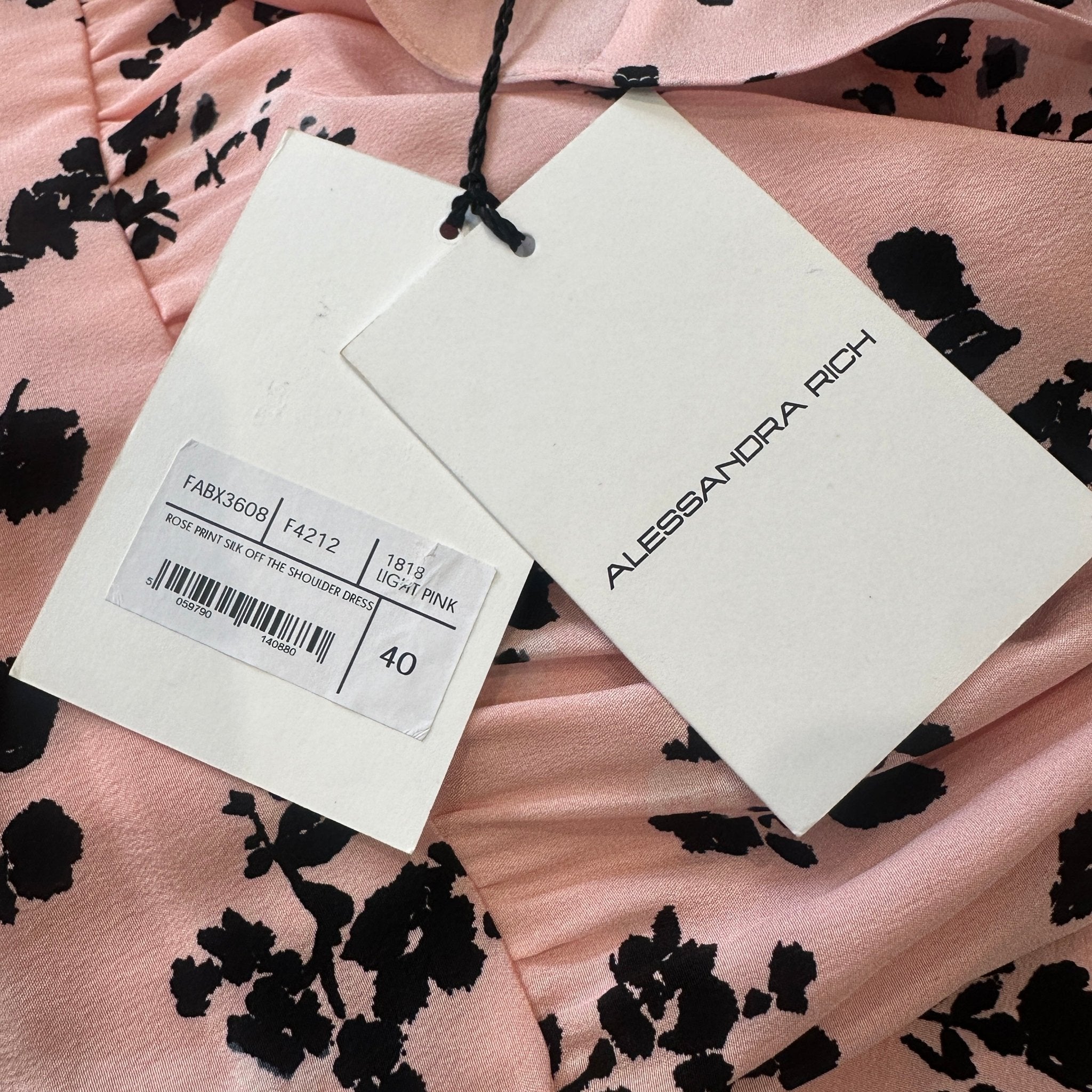 NEW Alessandra Rich Rose Print Silk Off The Shoulder Dress (RRP £800) | Authentic Preloved - Reloved Again