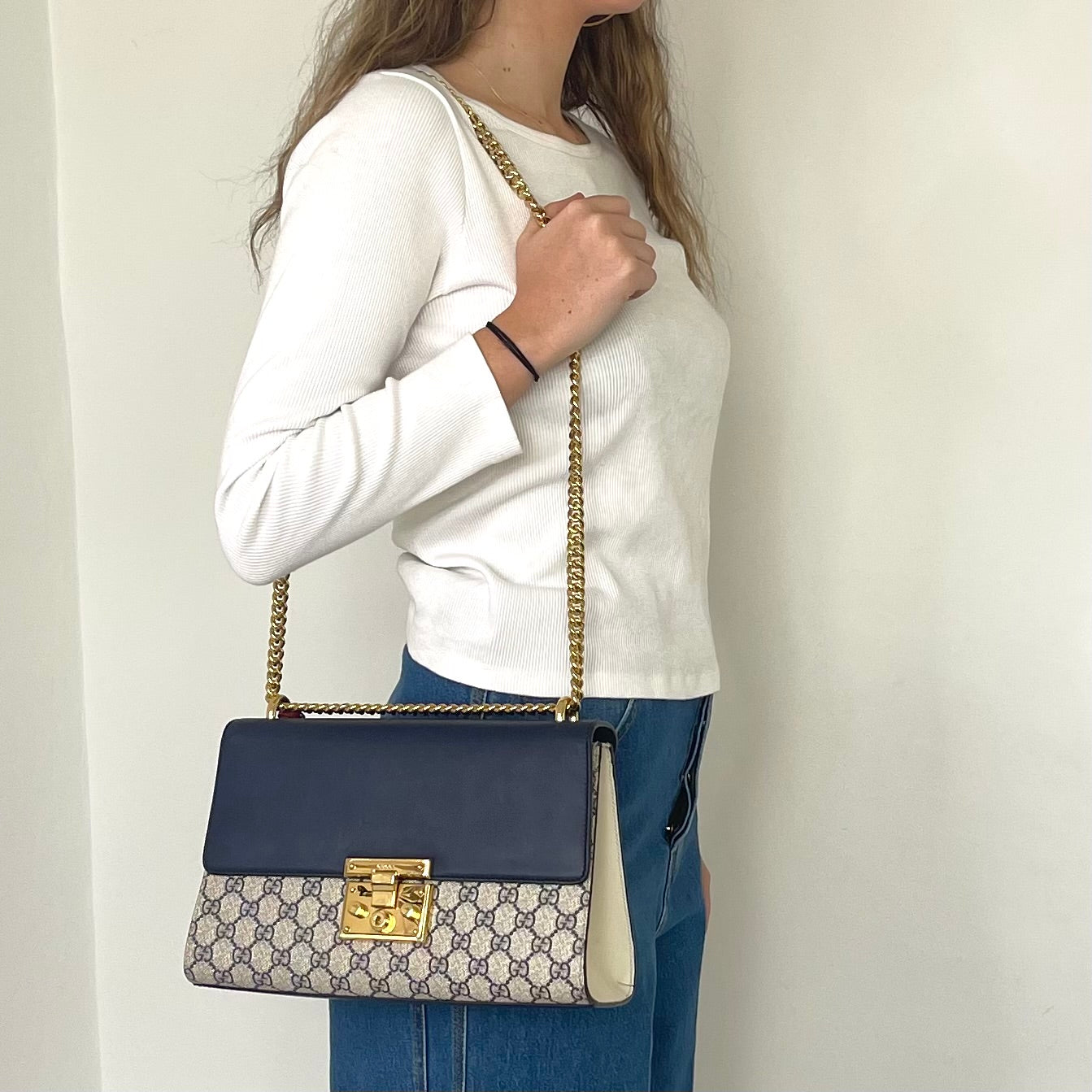 Navy monogram padlock handbag RRP £1750