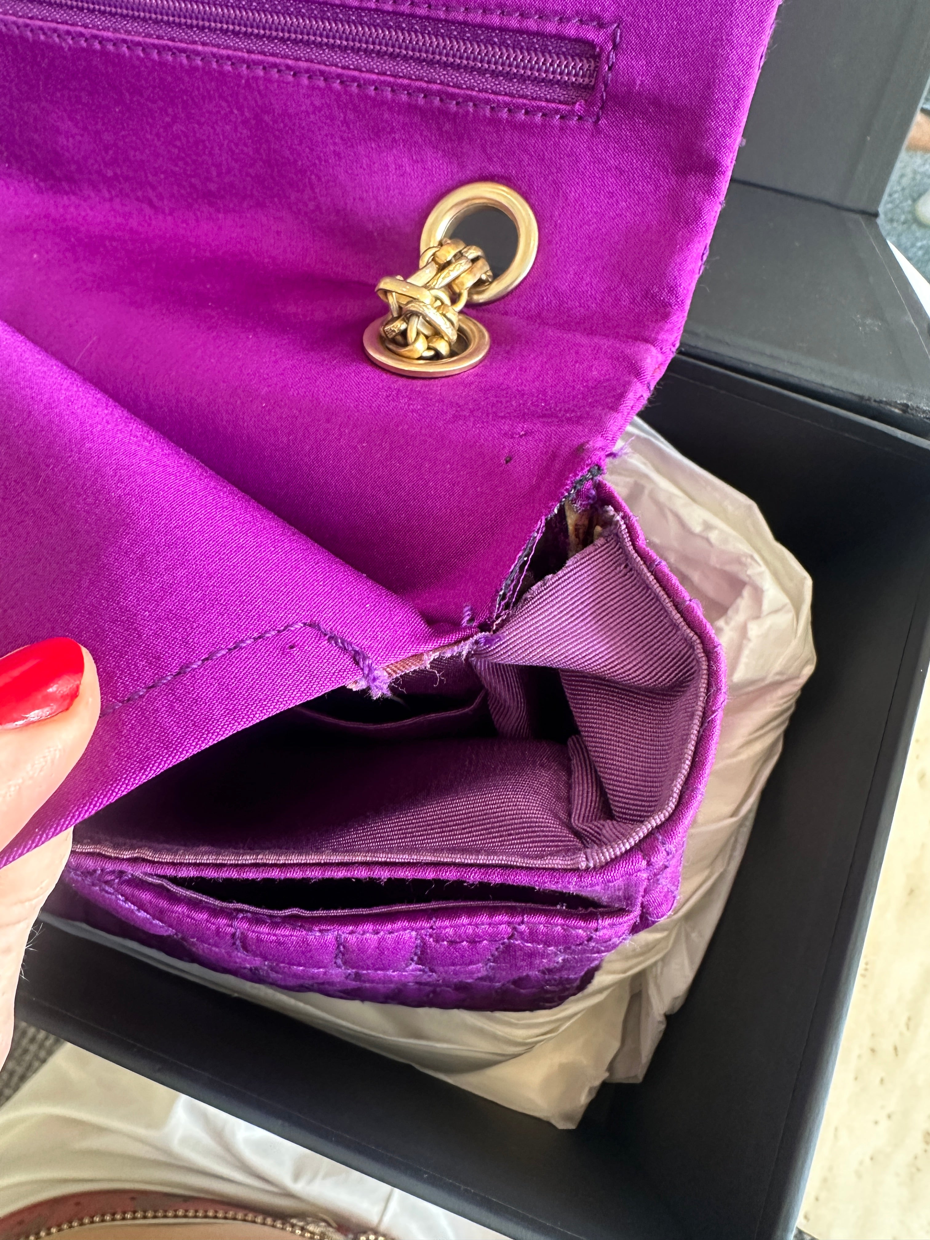 Purple satin reissue 2.55 flap bag RRP £4.5k