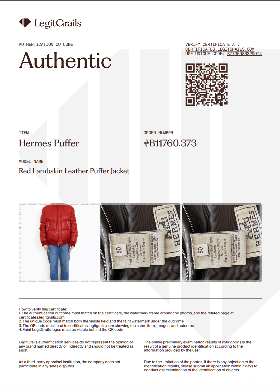 Hermès Red Lambskin Leather Down Puffer Jacket - RARE (RRP £12,000) | Authentic Preloved - Reloved Again