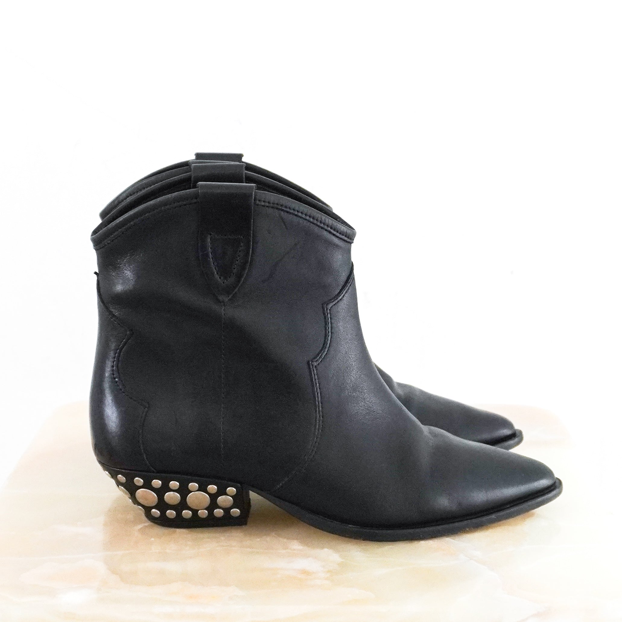Isabel-Marant-Black-Leather-Ankle-Boots-side-picture-Chelsea-London