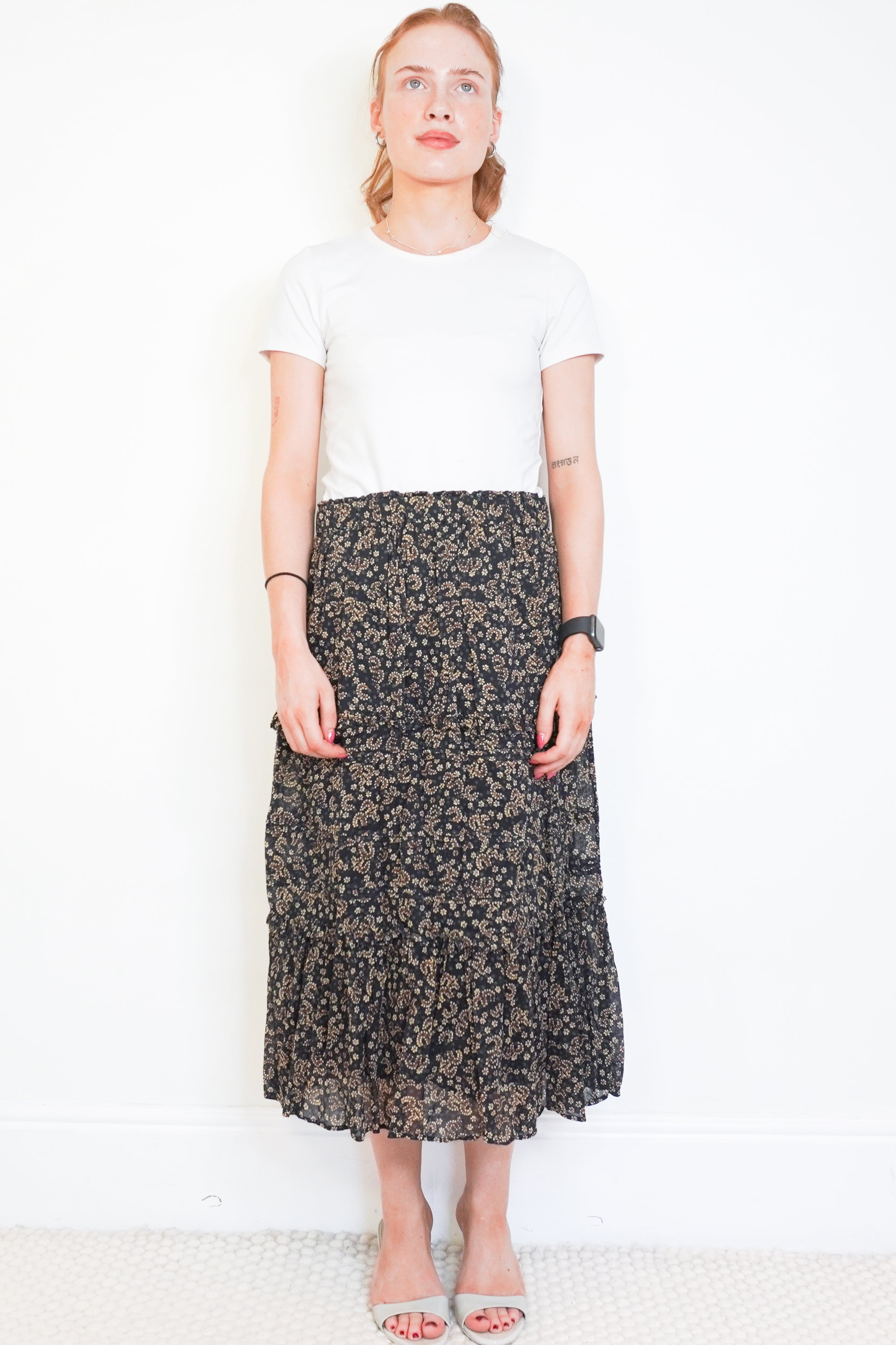 Isabel Marant Étoile Black & Ochre Diya Midi Skirt front photo chelsea london
