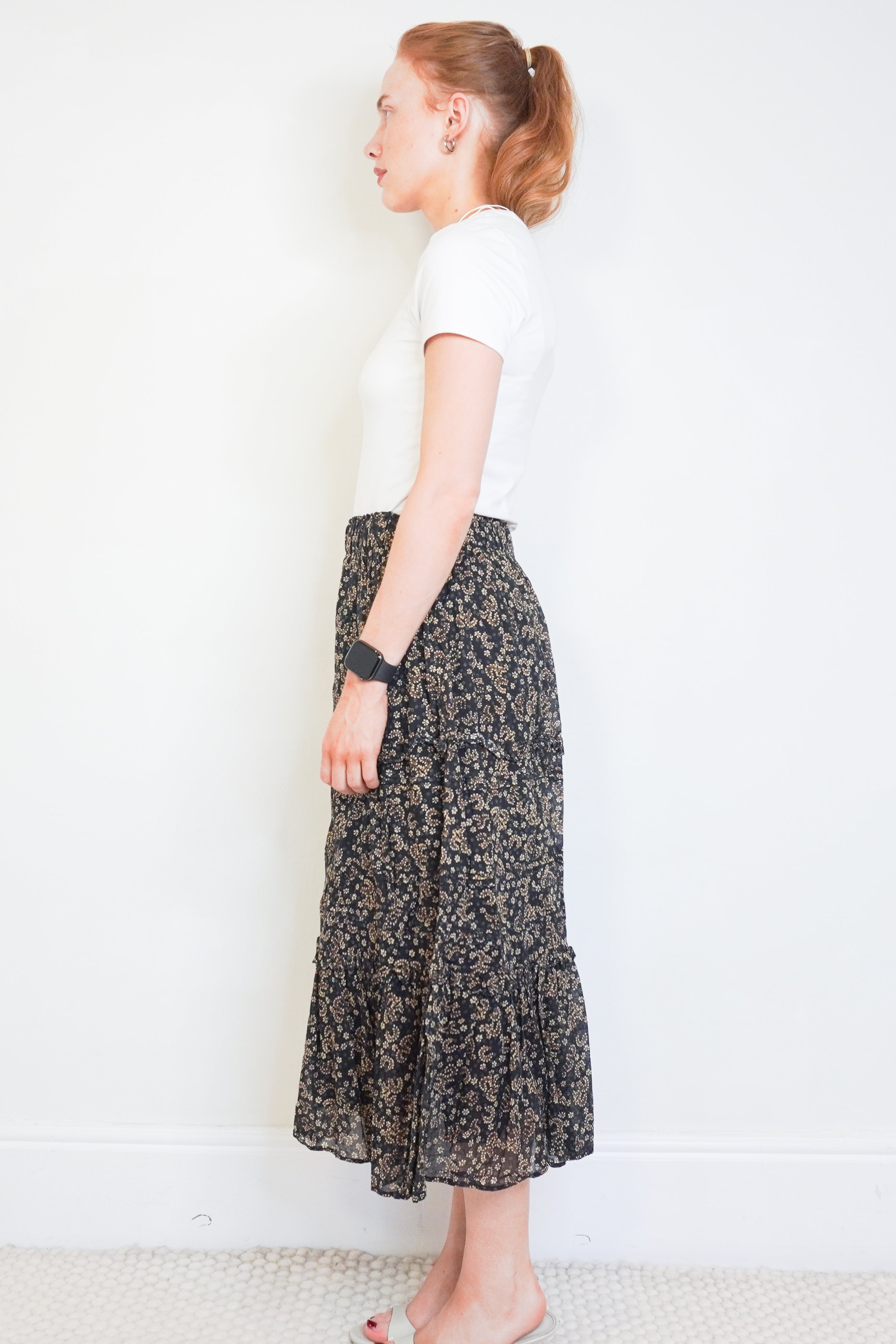 Isabel Marant Étoile Black & Ochre Diya Midi Skirt side photo chelsea london