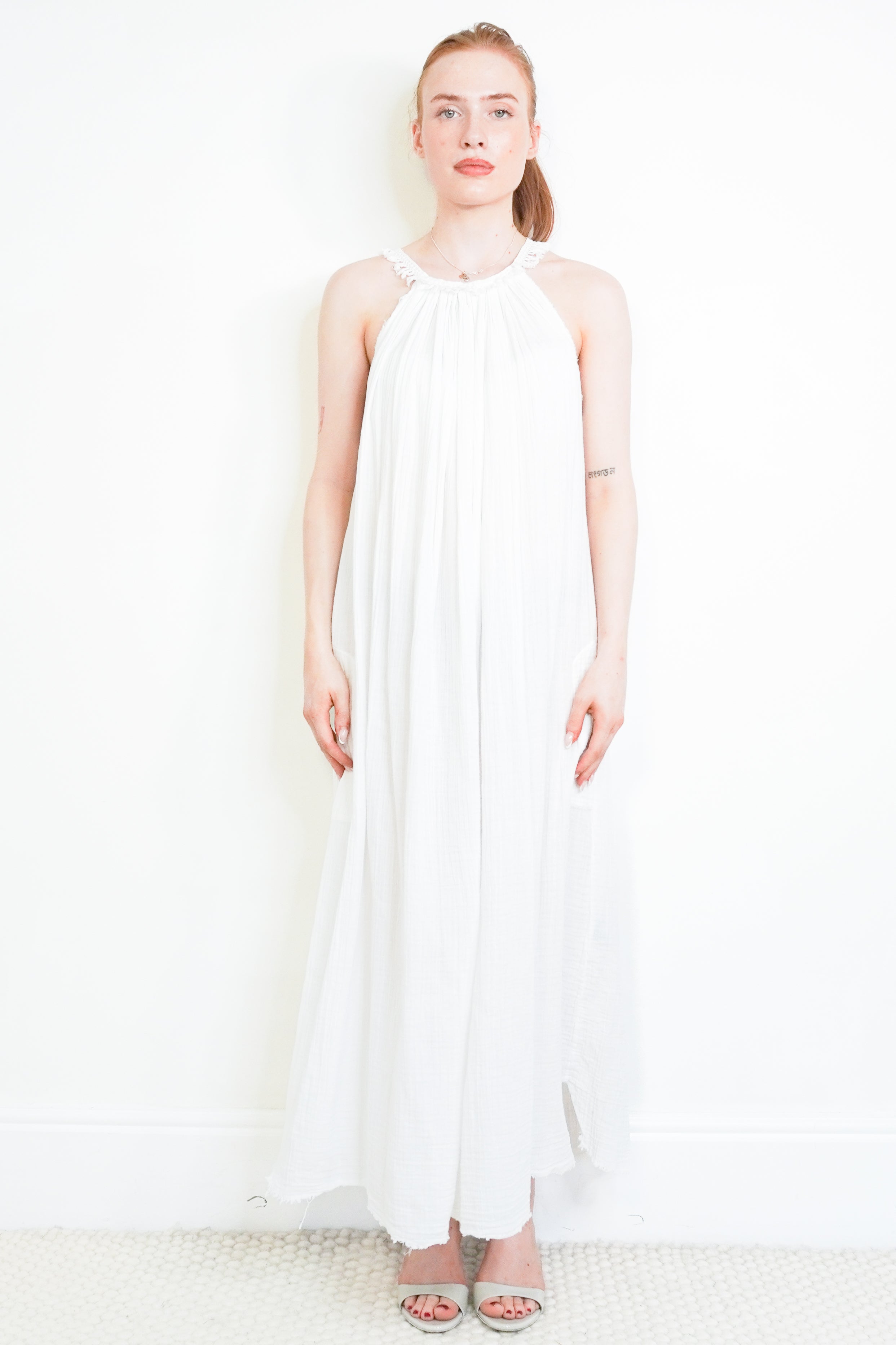 Isabel Marant Étoile White Cotton Halterneck Maxi Dress front photo chelsea london