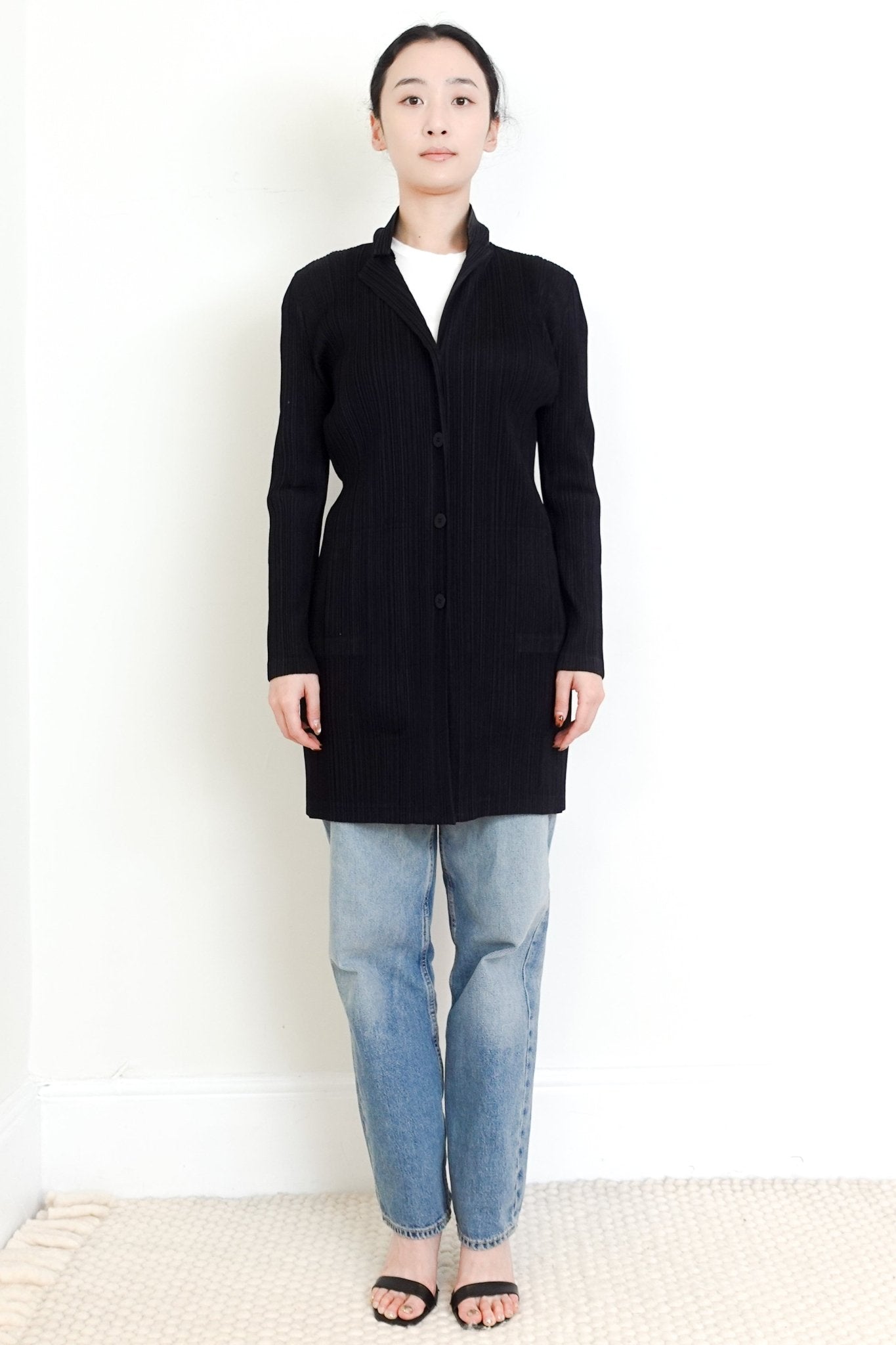 Issey Miyake Pleats Please Long Black Jacket RRP £550 | Authentic Preloved - Reloved Again