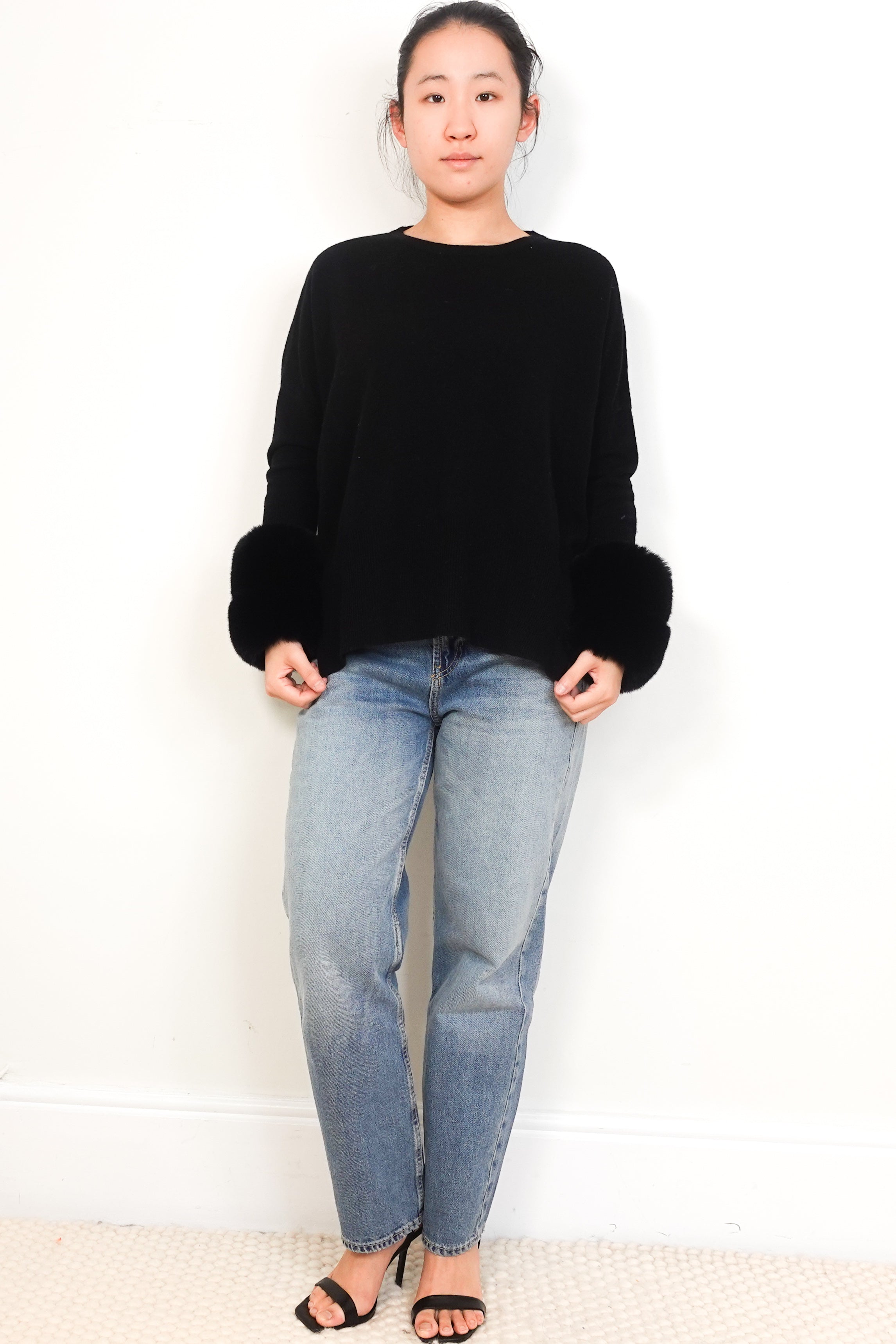Izaak-Azanei-Black-Fur-Cuff-Wool-Jumper-front-picture-Chelsea-London