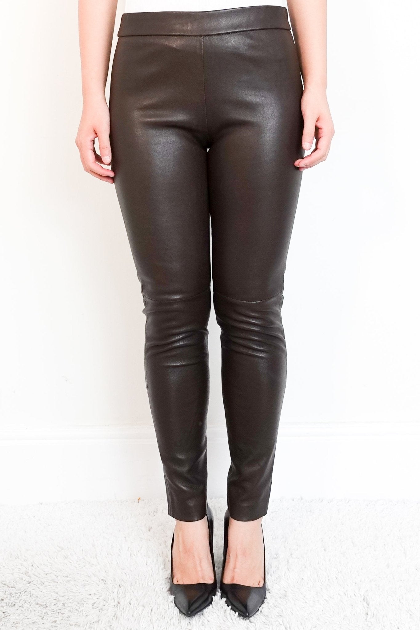 JIGSAW leather trousers in brown RRP £245 | Authentic Preloved - Reloved Again