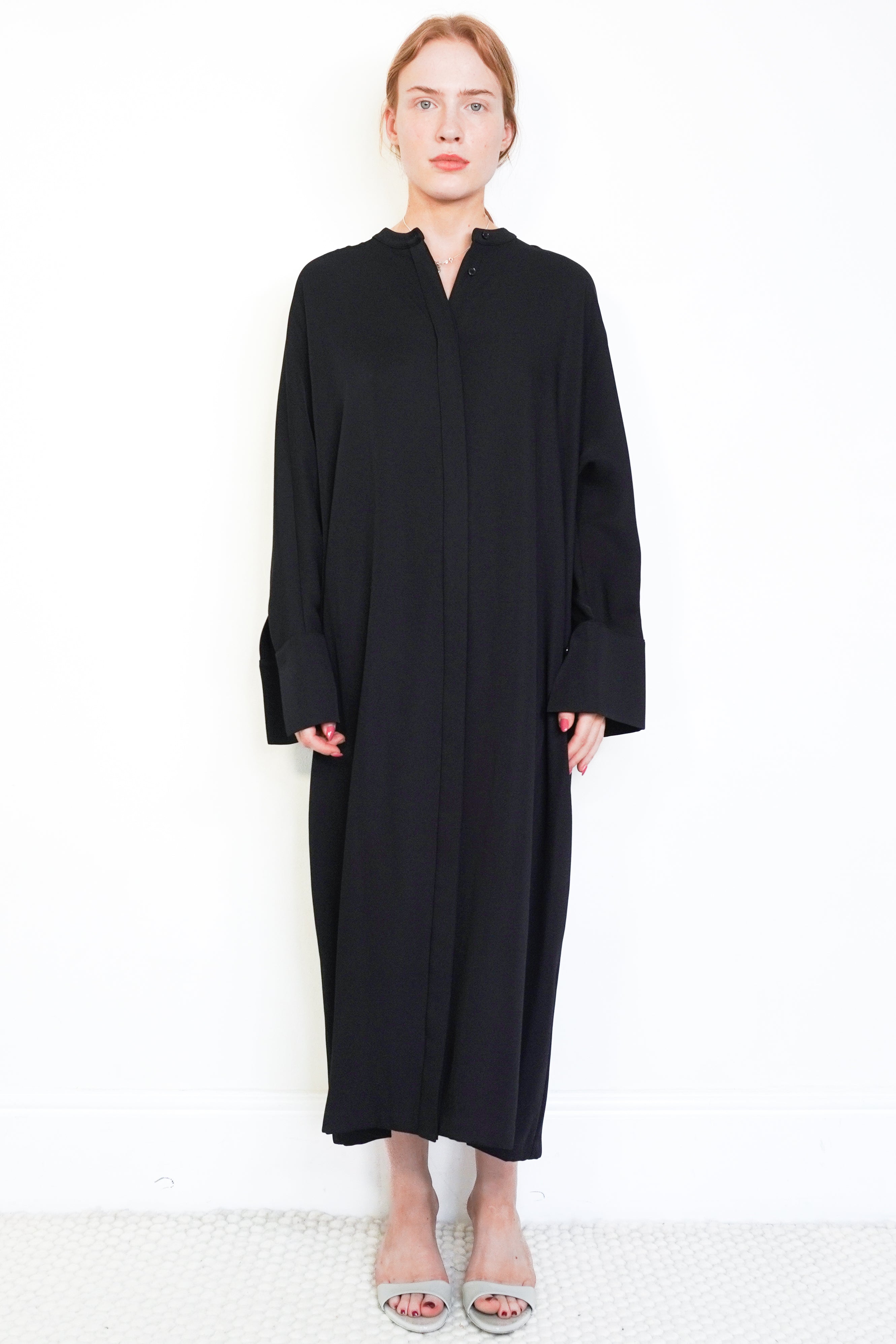 JOSEPH Black Dada Drapey Cady Maxi Dress front photo chelsea london