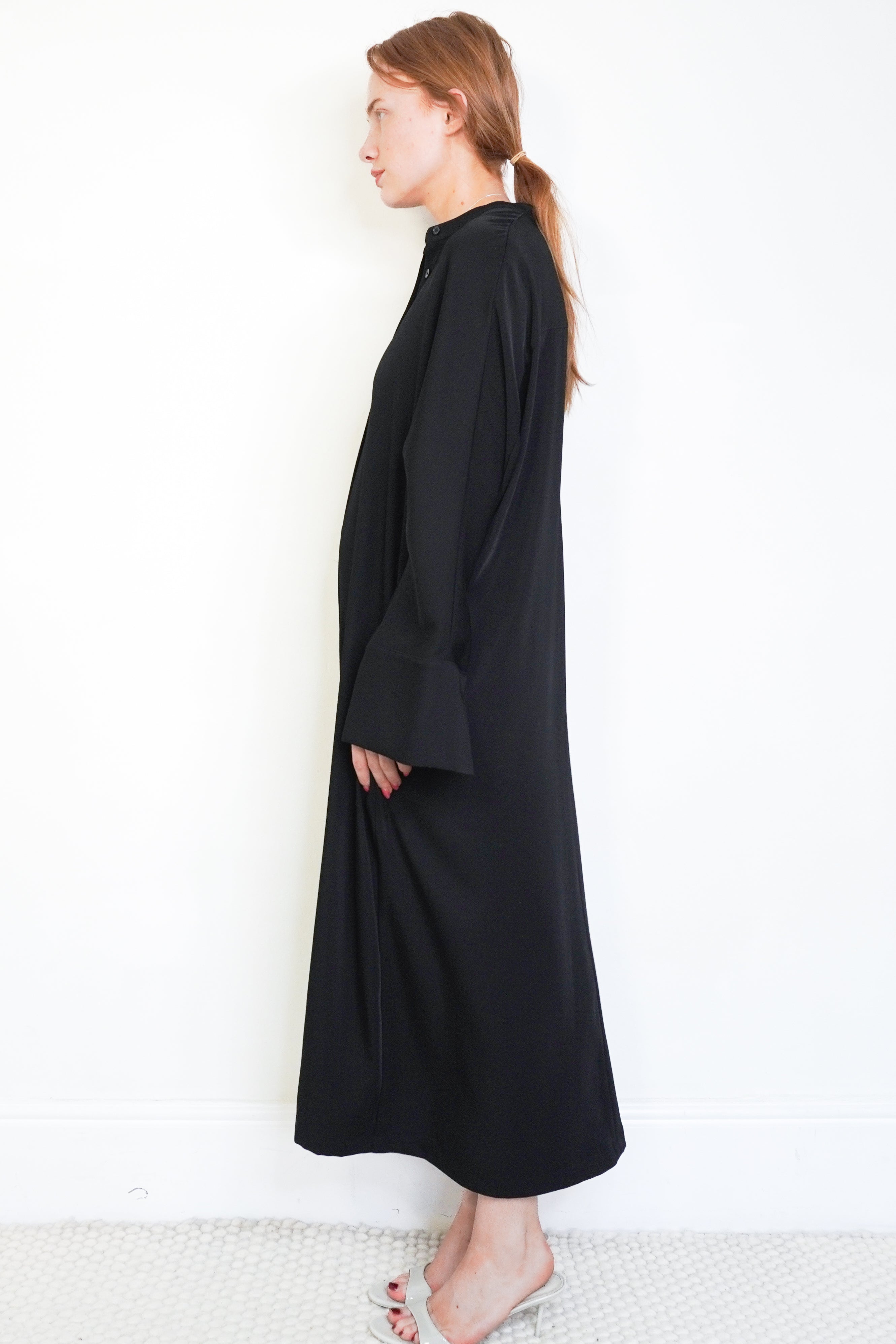 JOSEPH Black Dada Drapey Cady Maxi Dress side photo chelsea london