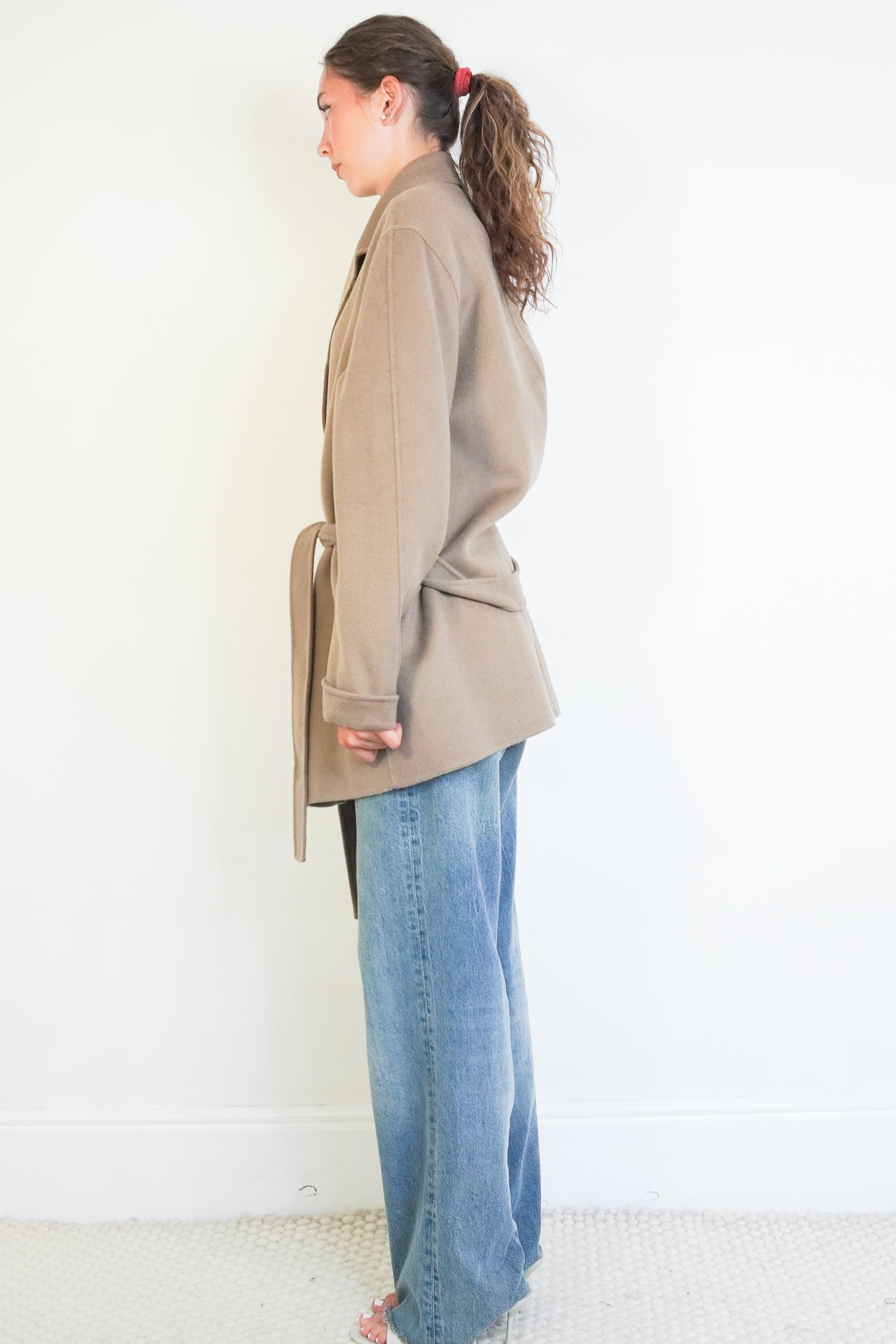 JOSEPH Cenda Double Face Wool & Cashmere Coat in Taupe side photo chelsea london