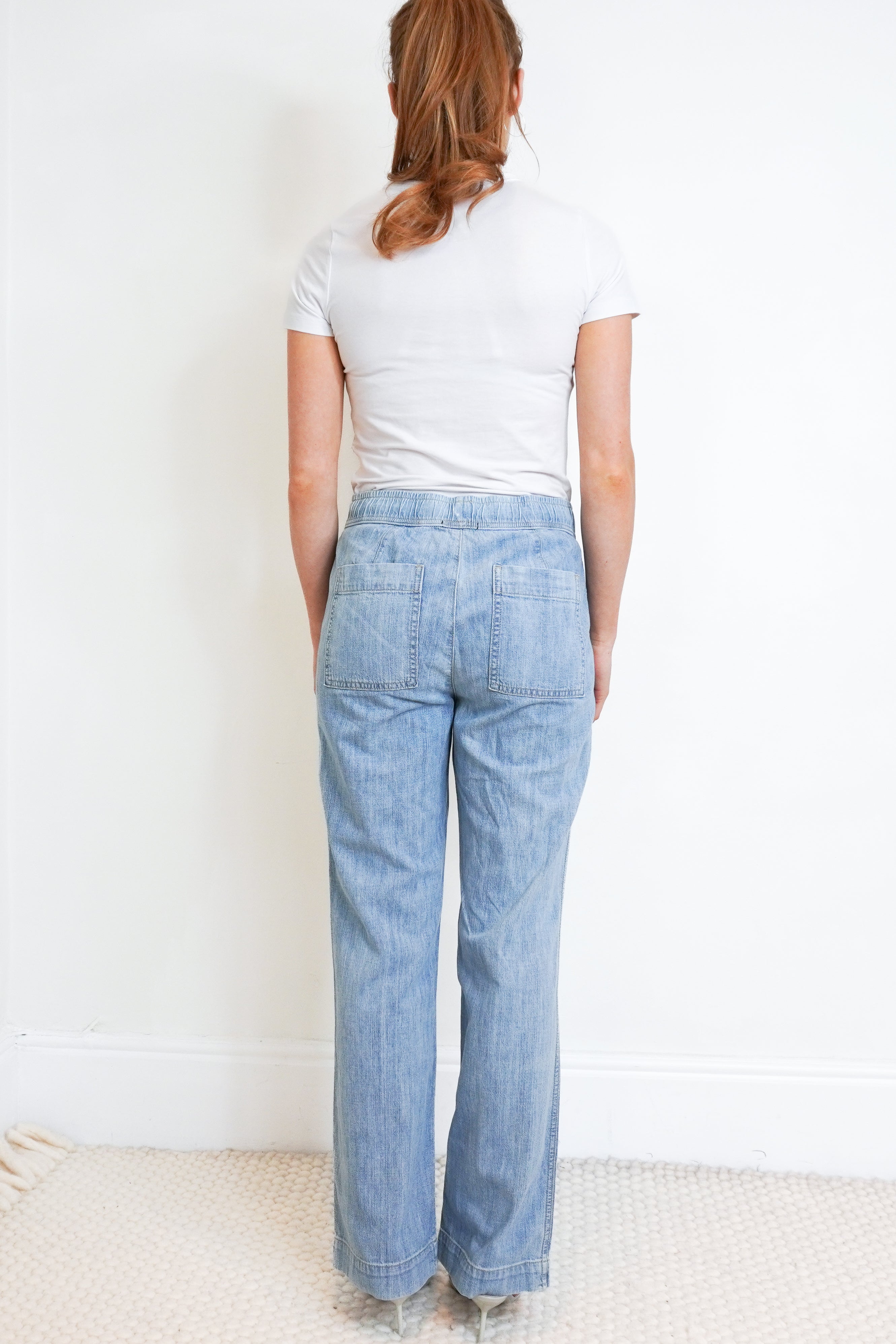 James Perse Light Wash Drawstring Denim Trousers back photo chelsea london