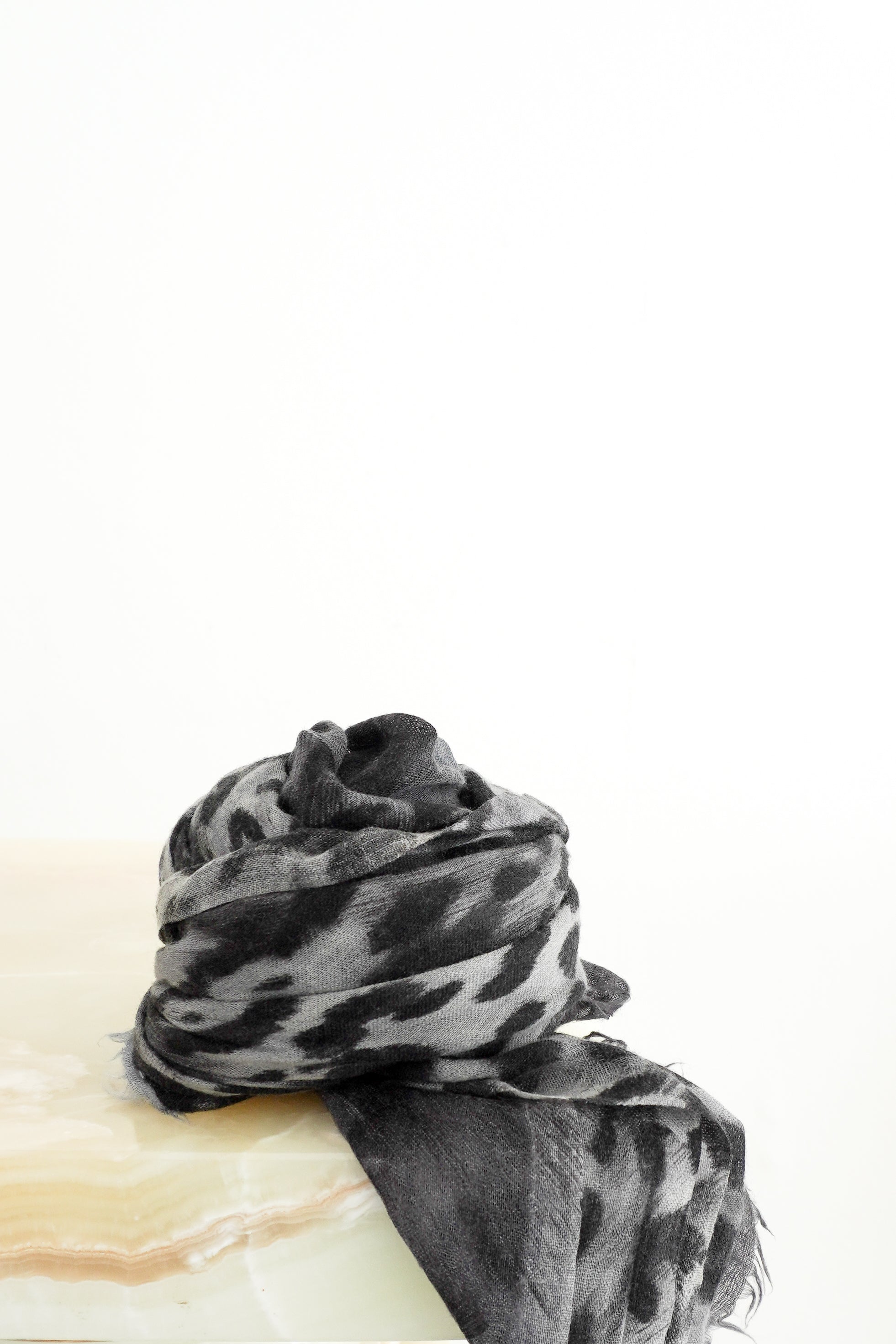 Jimmy Choo Grey Leopard Print Logo Silk Scarf front photo chelsea london