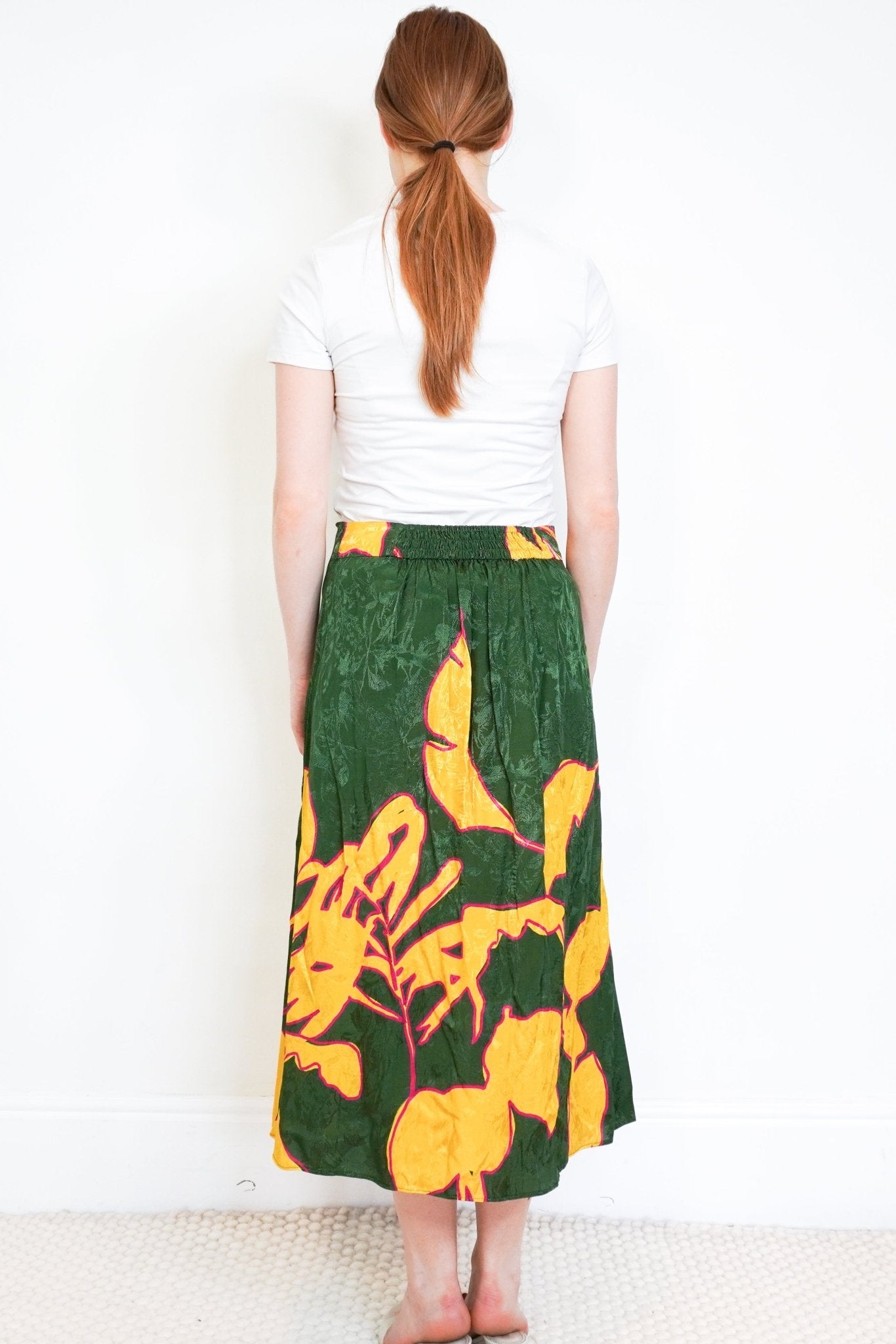 Johanna Ortiz Green Sierra Leona Printed Satin Midi Skirt (RRP £400) | Authentic Preloved - Reloved Again