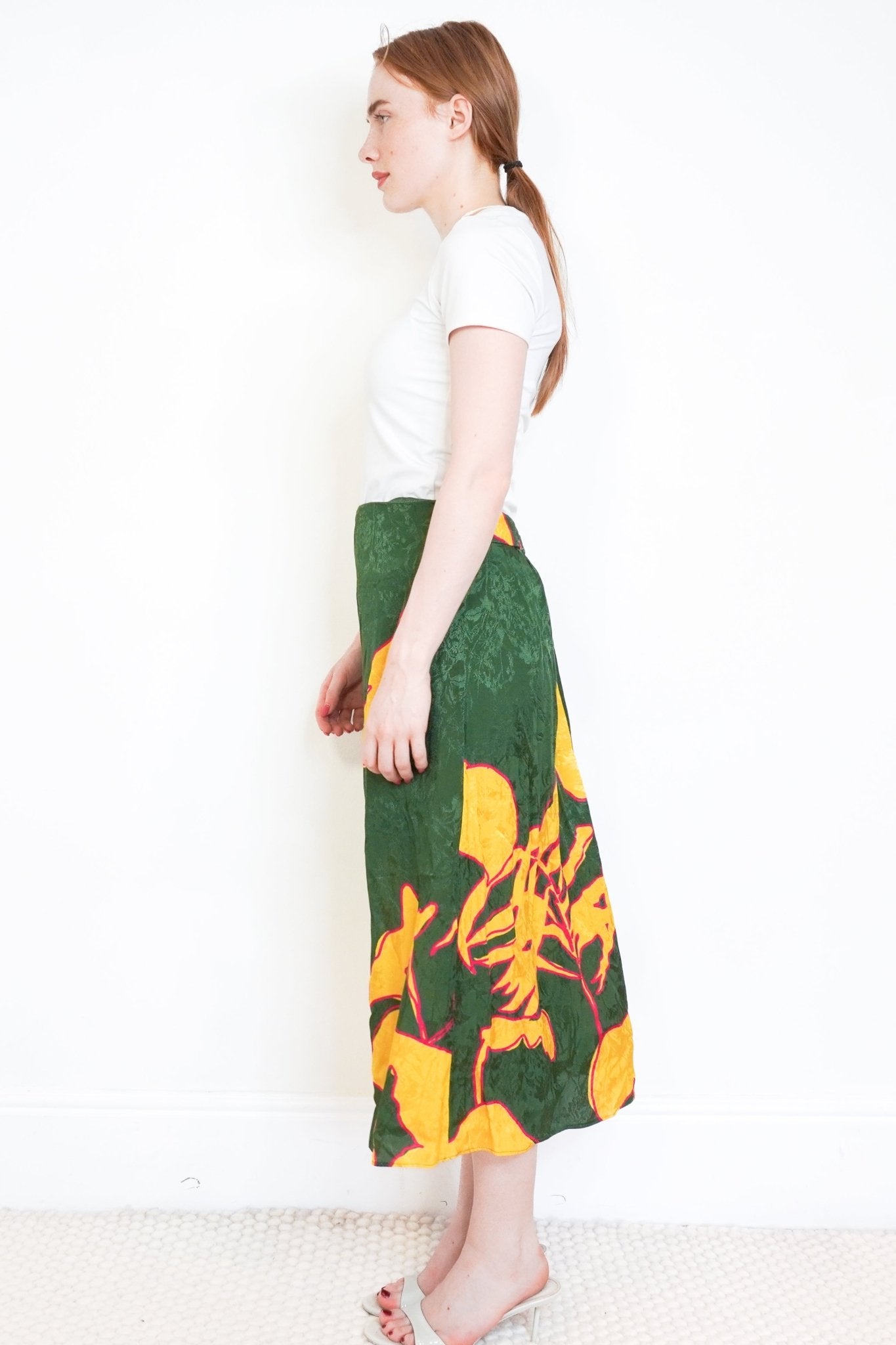 Johanna Ortiz Green Sierra Leona Printed Satin Midi Skirt (RRP £400) | Authentic Preloved - Reloved Again