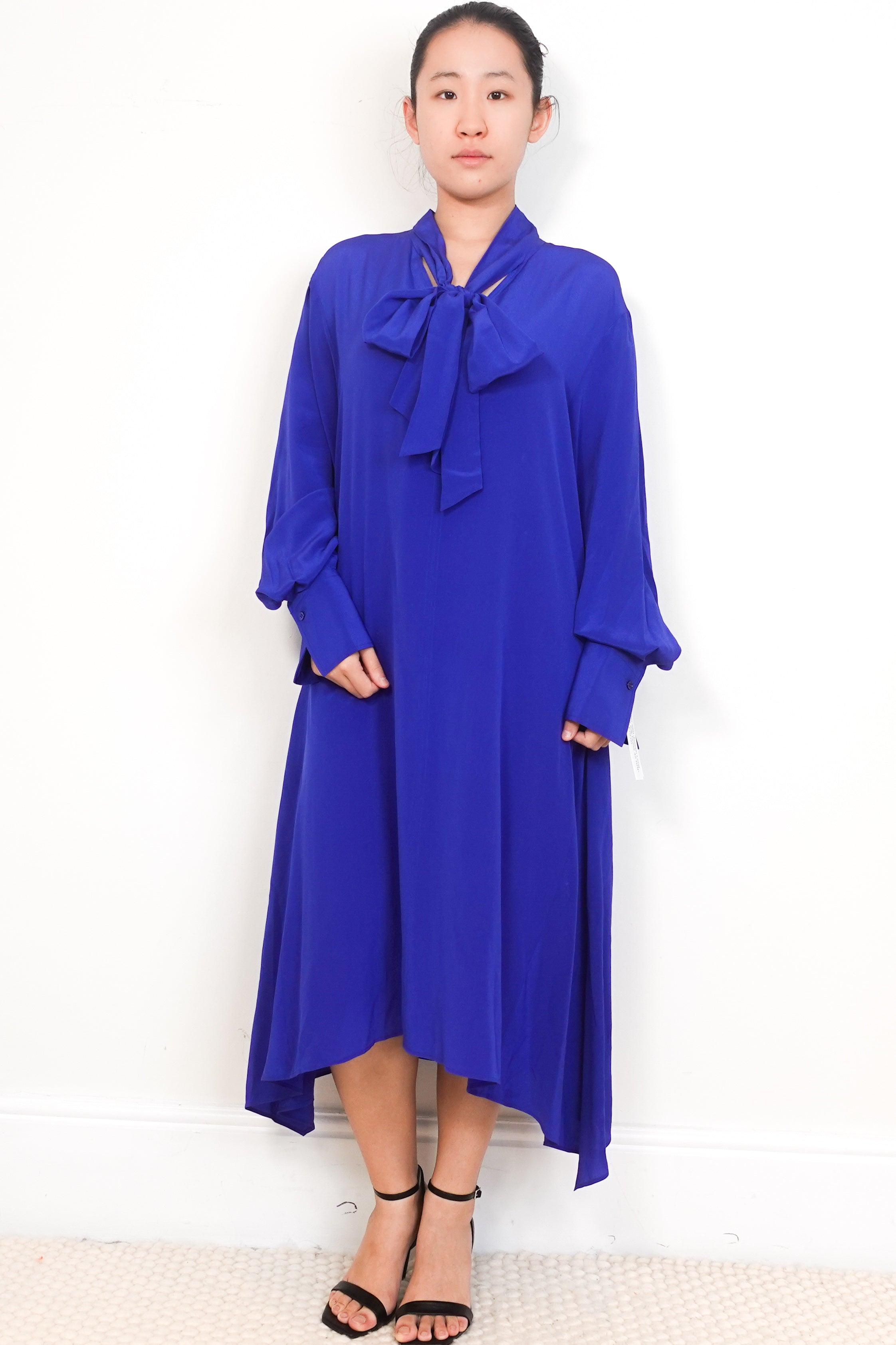 Joseph-Blue-Pussy-Bow-Maxi-Silk-Dress-front-picture-Chelsea-London