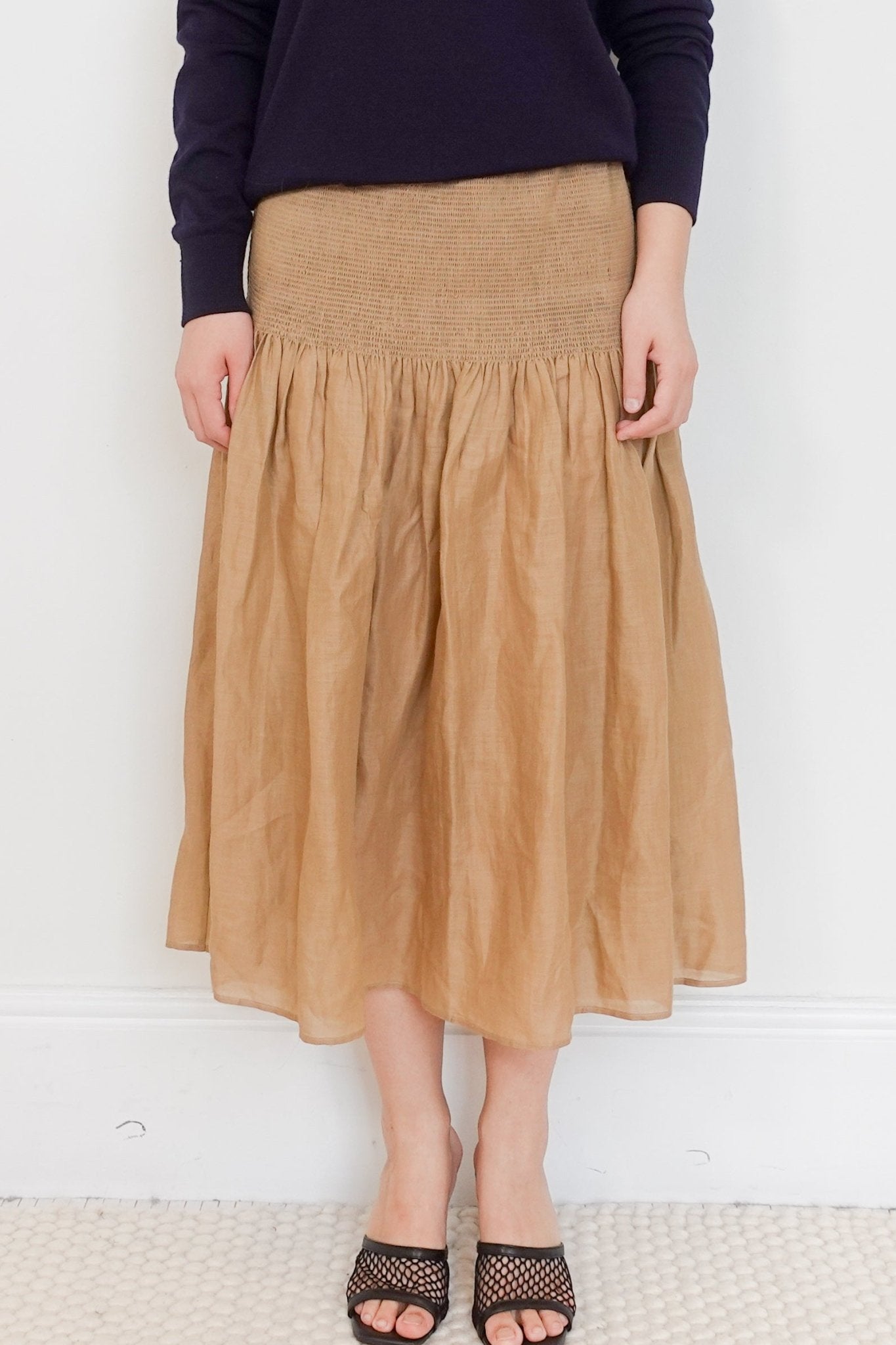 Joseph Carter smocked Ramie - voile Midi Skirt RRP £350 | Authentic Preloved - Reloved Again