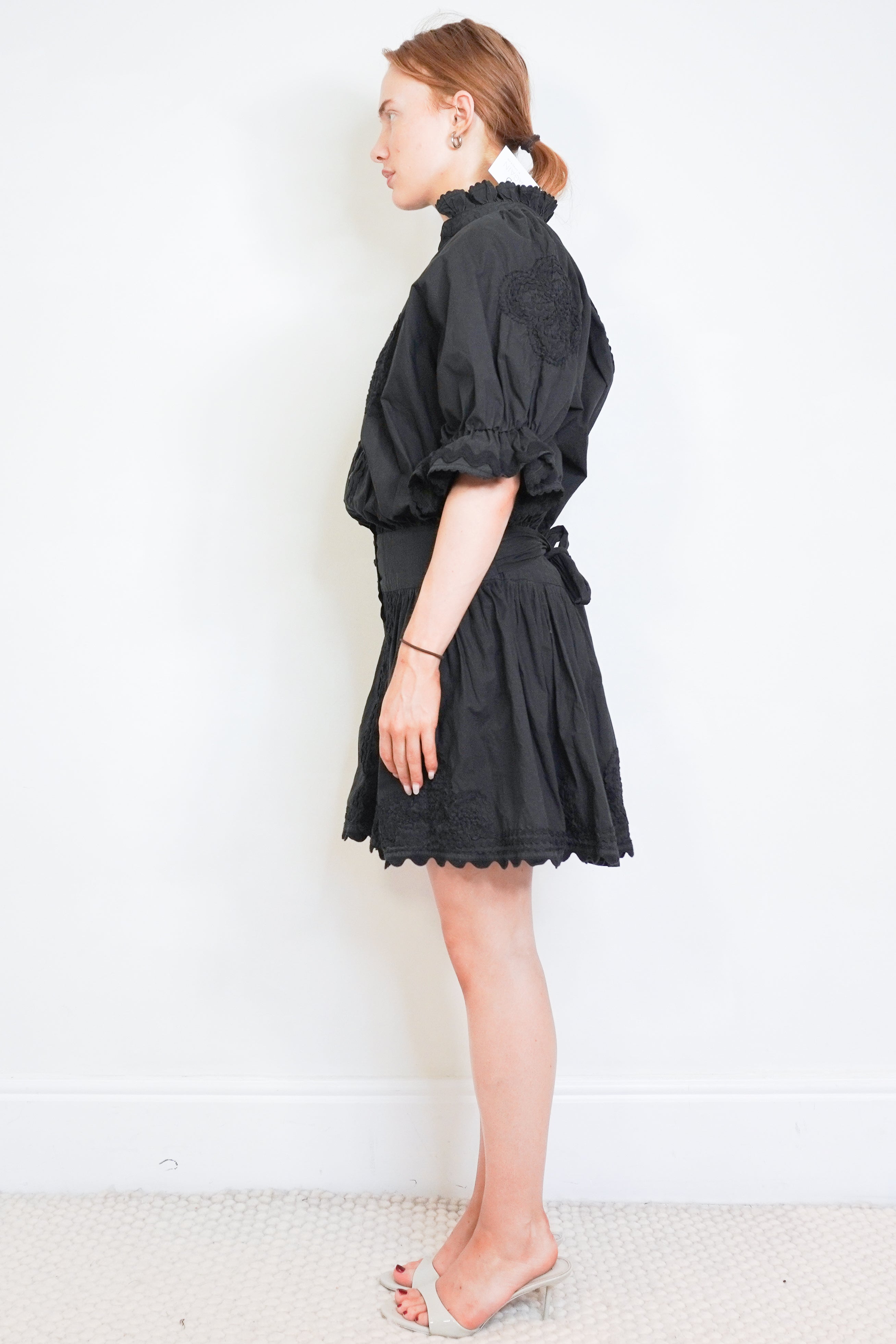 Juliet Dunn Black Embroidered Cotton Mini Dress side photo chelsea london