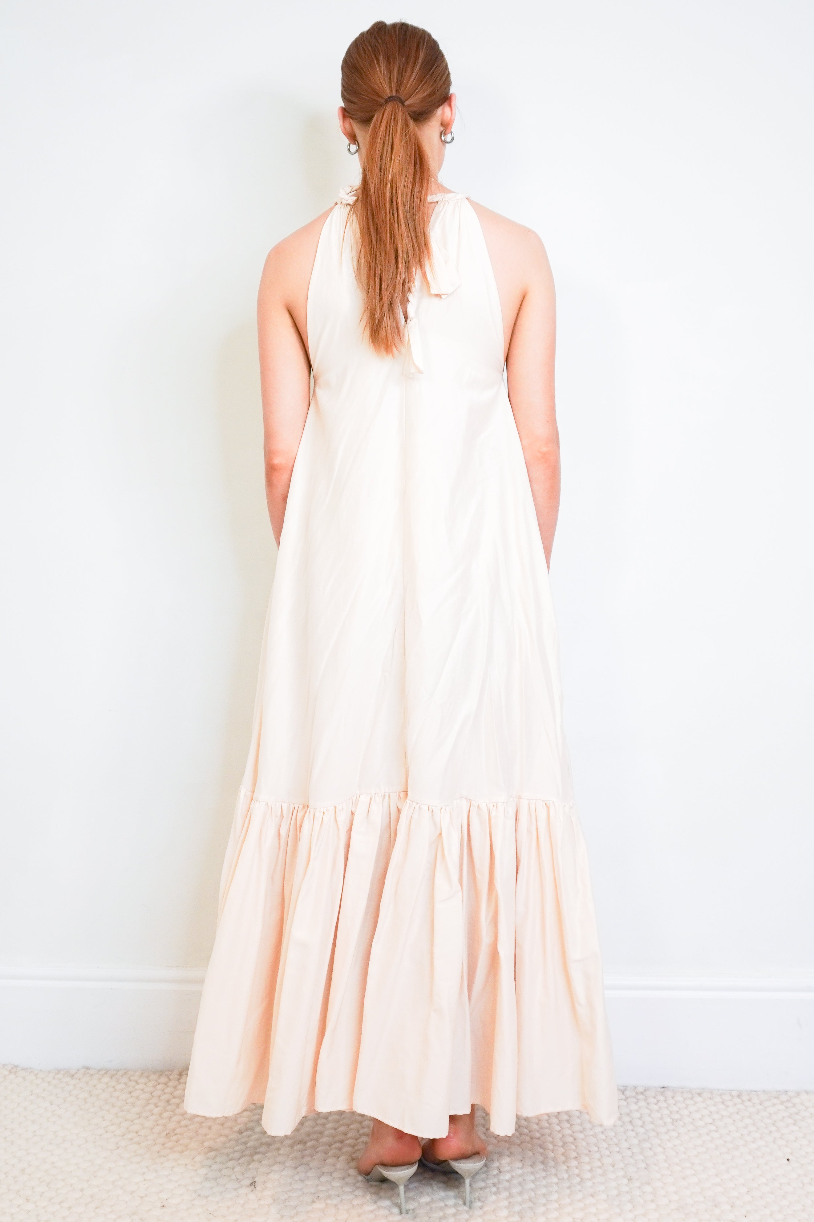 Kalita Pale Pink Halterneck Maxi Dress back photo chelsea london