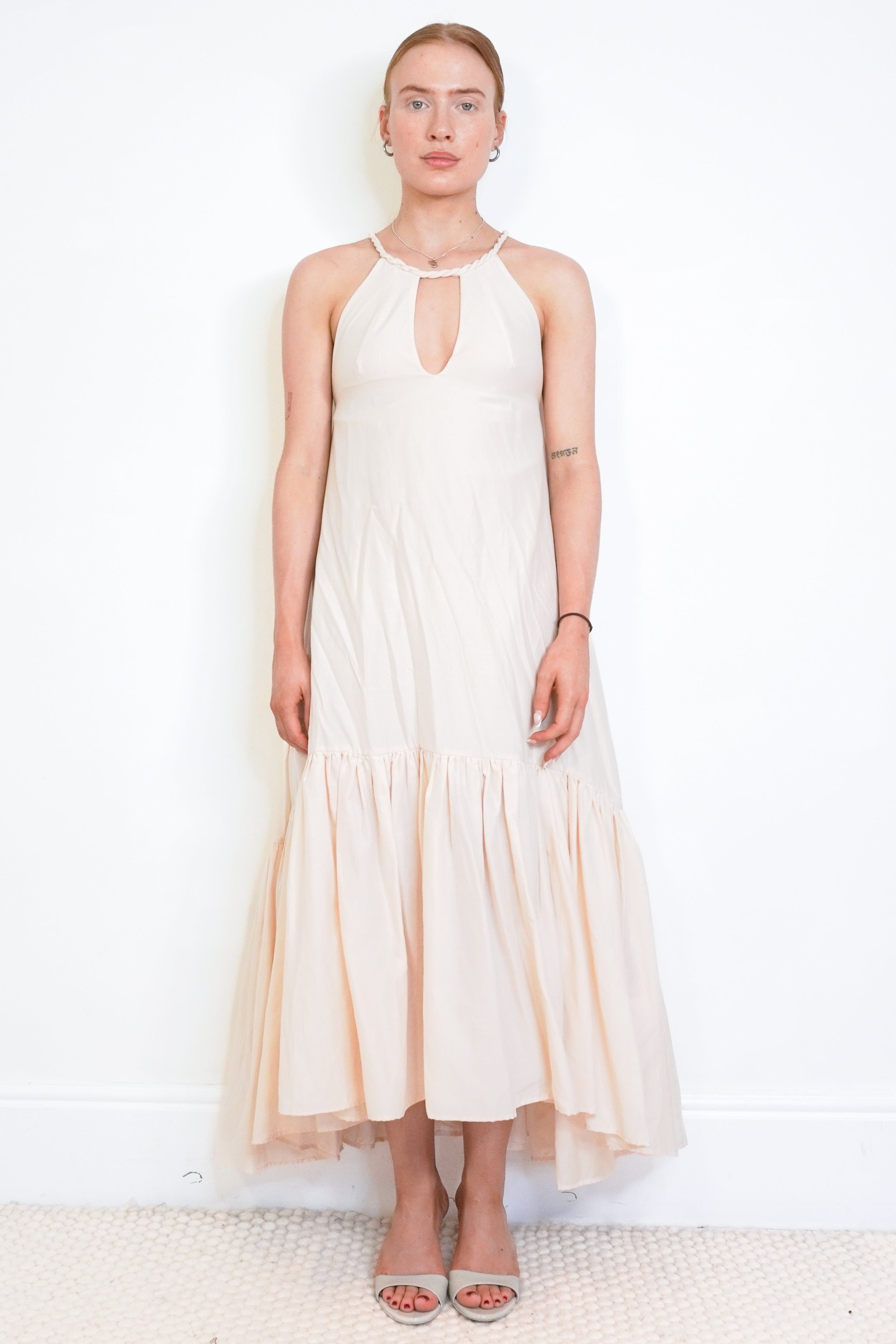 Kalita Pale Pink Halterneck Maxi Dress front photo chelsea london