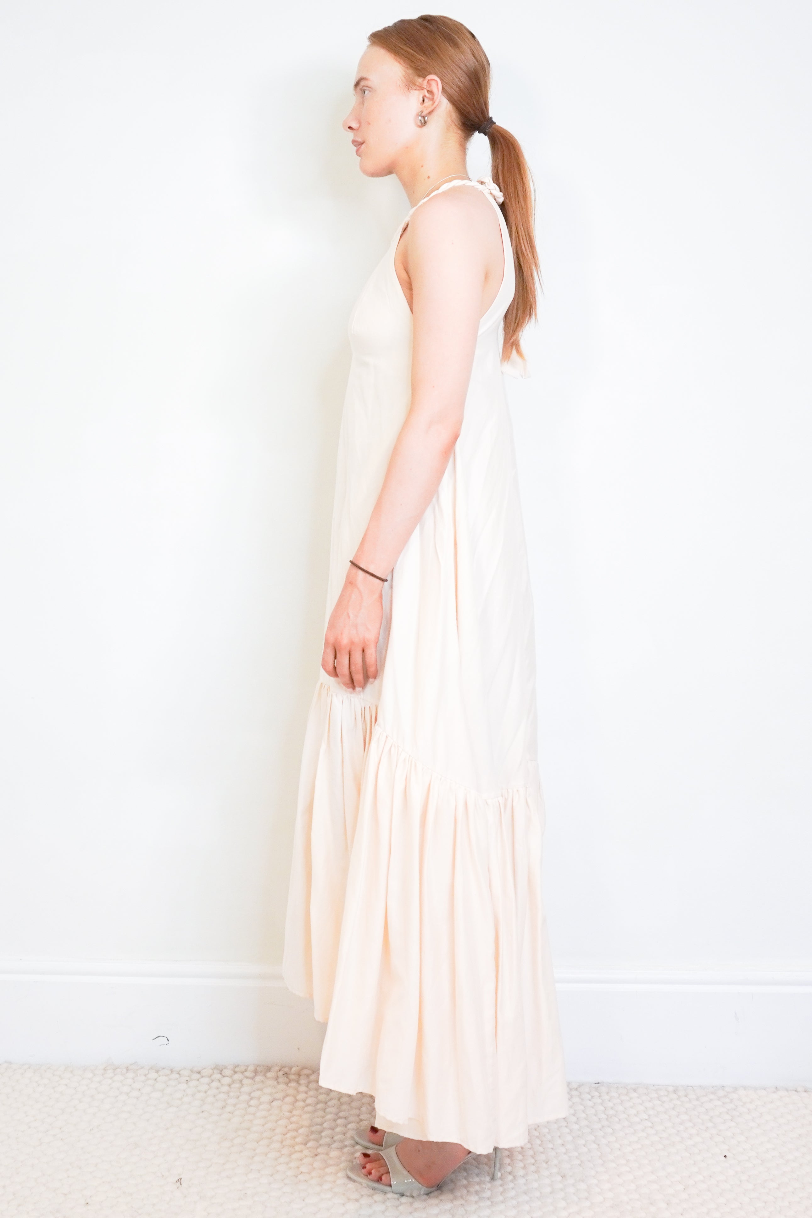 Kalita Pale Pink Halterneck Maxi Dress side photo chelsea london