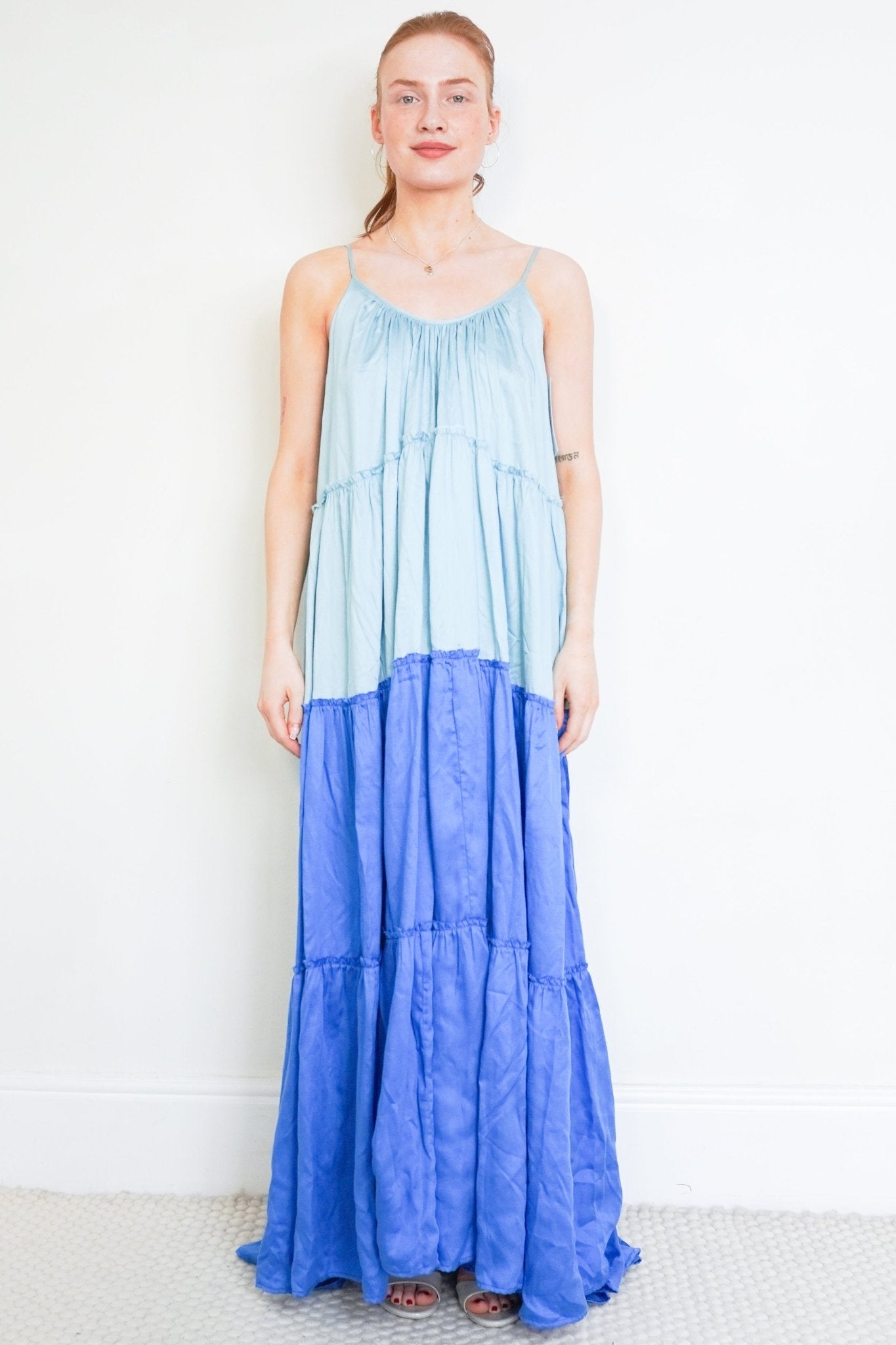 NEW Kalita Two Tone Blue Sleeveless Tiered Dress (RRP £330) | Authentic Preloved - Reloved Again