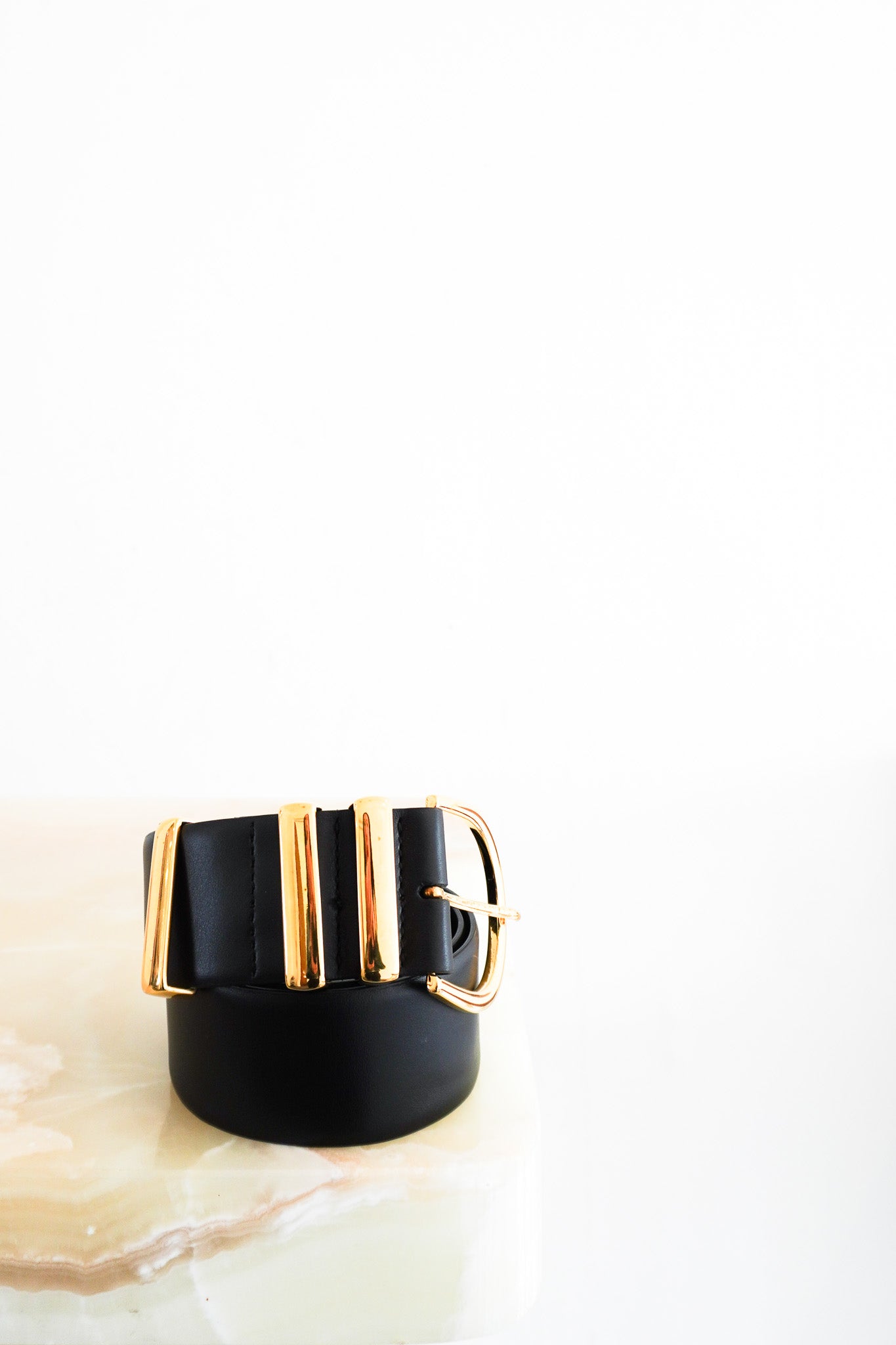 Khaite Black Leather Belt with Gold Buckle RRP £380 | Authentic Preloved FINAL SALE - Reloved Again