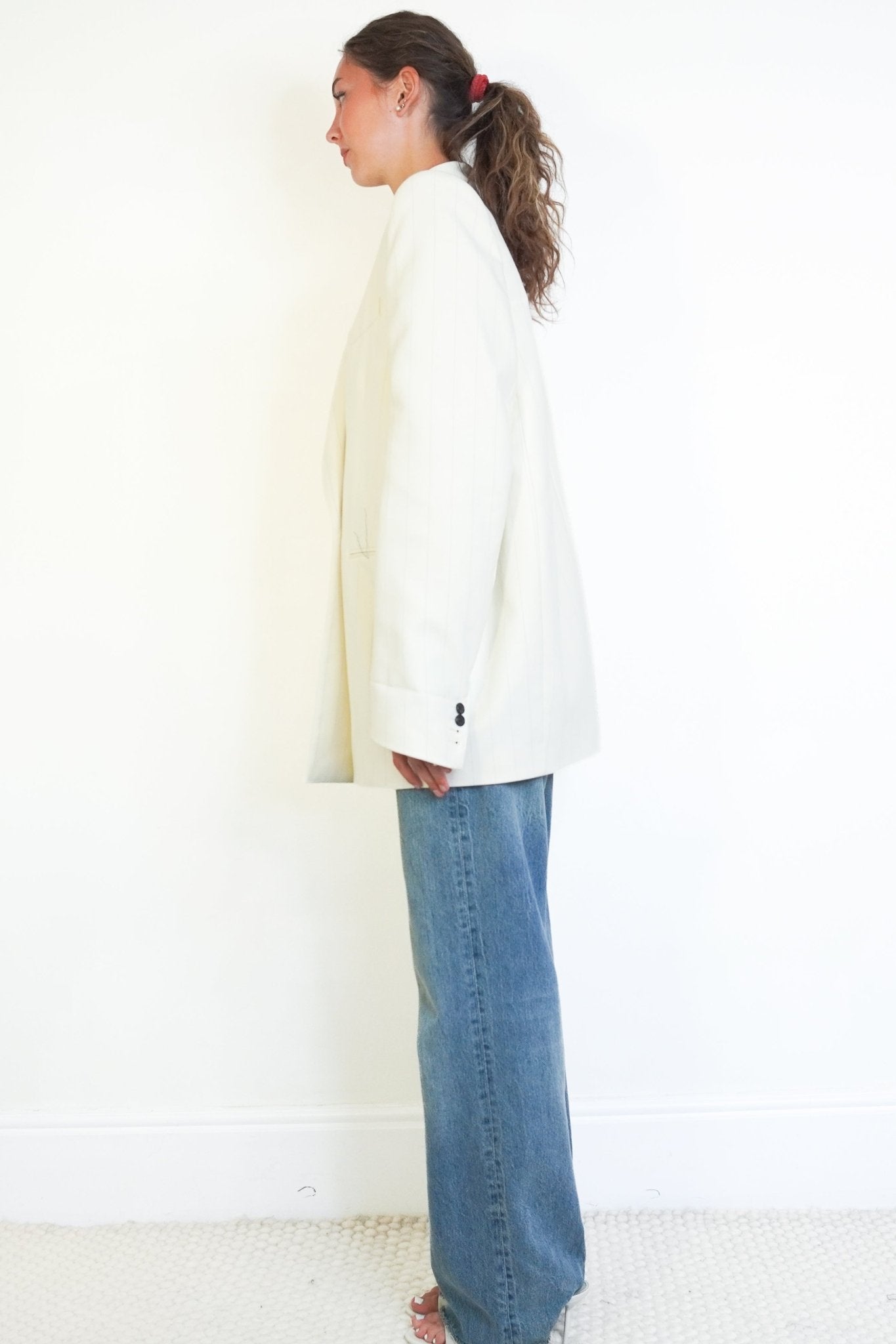 Khaite Malek Striped Cotton Tuxedo Jacket in Cream Black Stripe (RRP £2200) | Authentic Preloved - Reloved Again