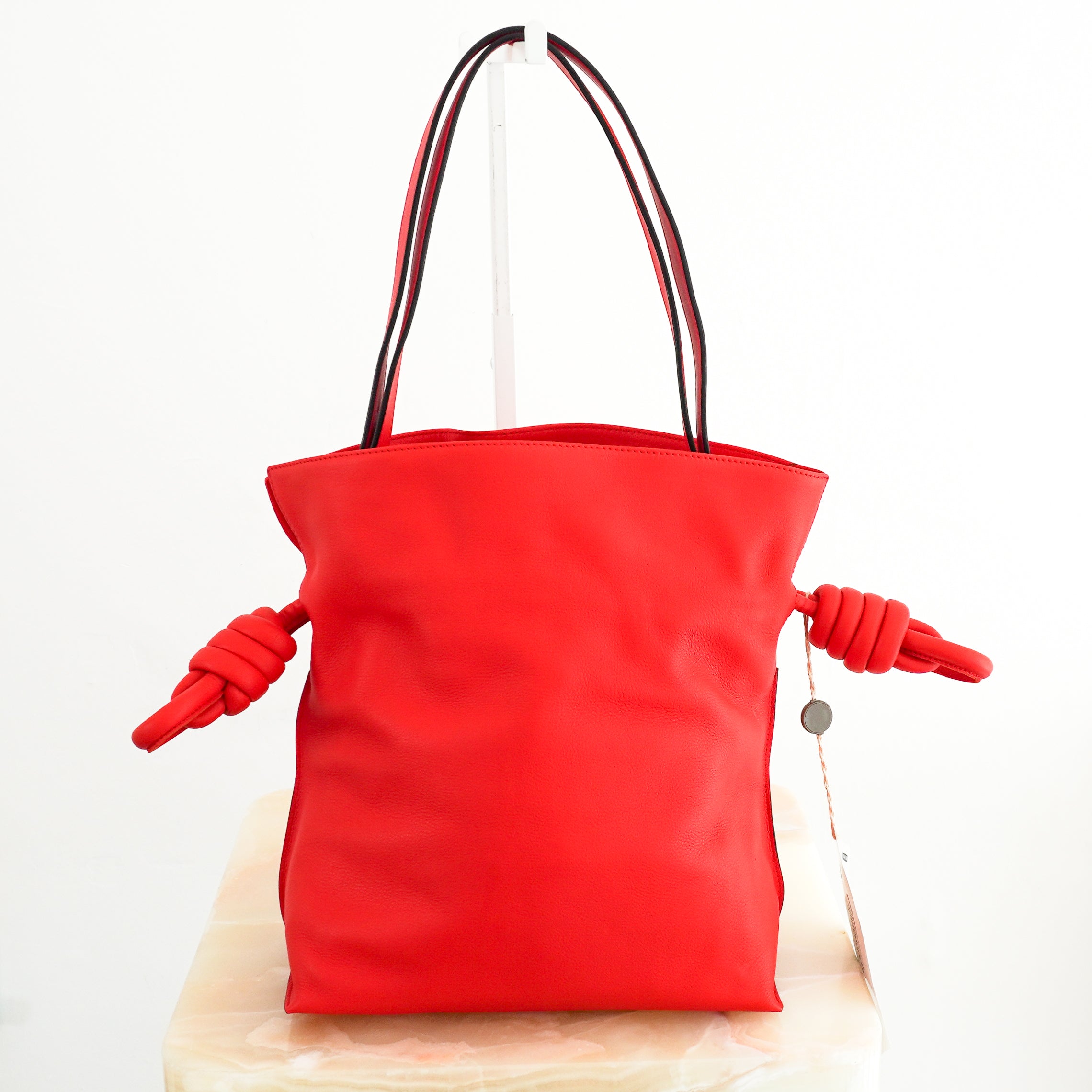 LOEWE Flamenco Knot Tote Bag in Primary Red back photo chelsea london