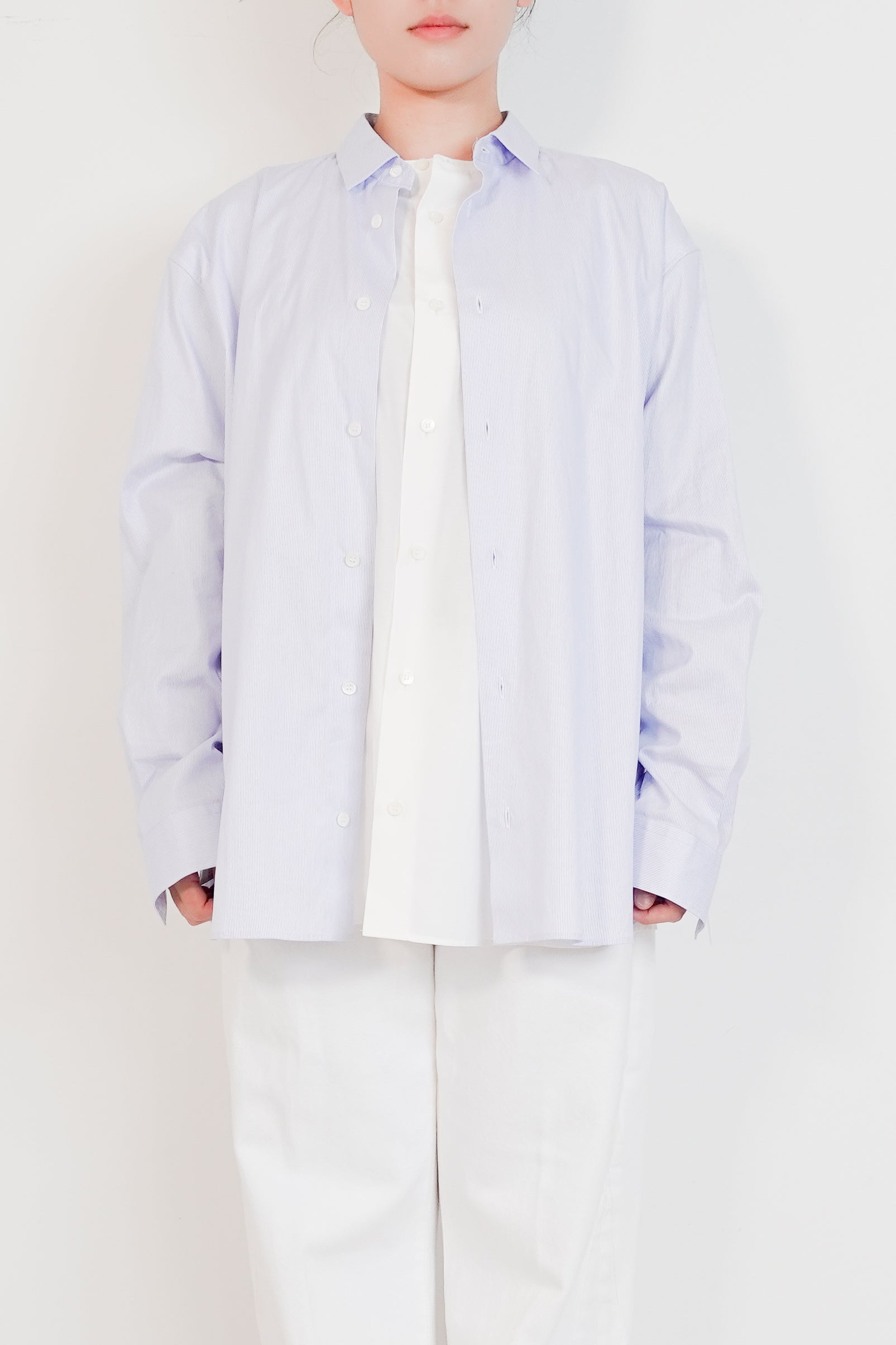 LOEWE double layer cotton and silk shirt in blue