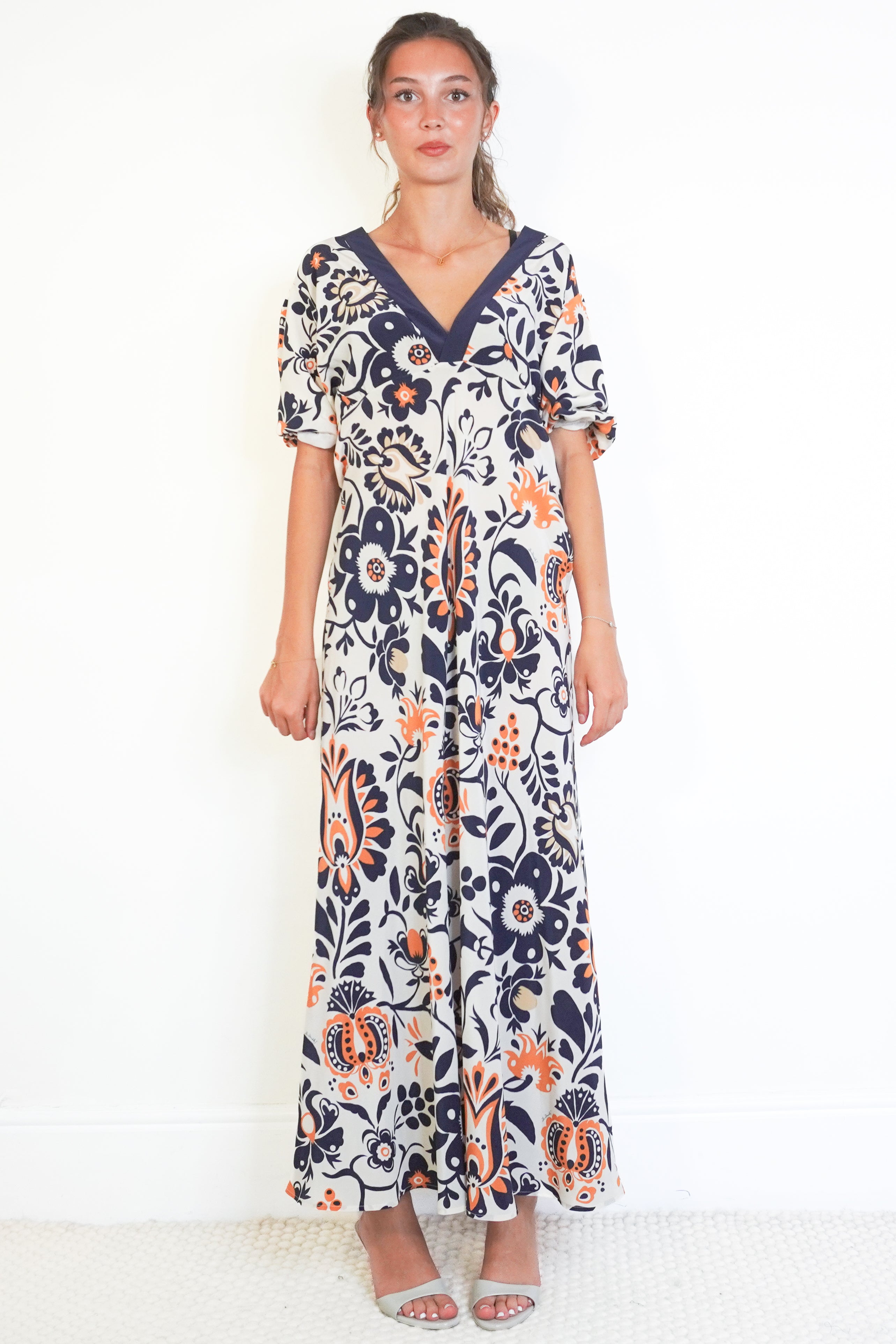La DoubleJ Marlene Dress in Selva White – White / Navy / Orange front photo chelsea london