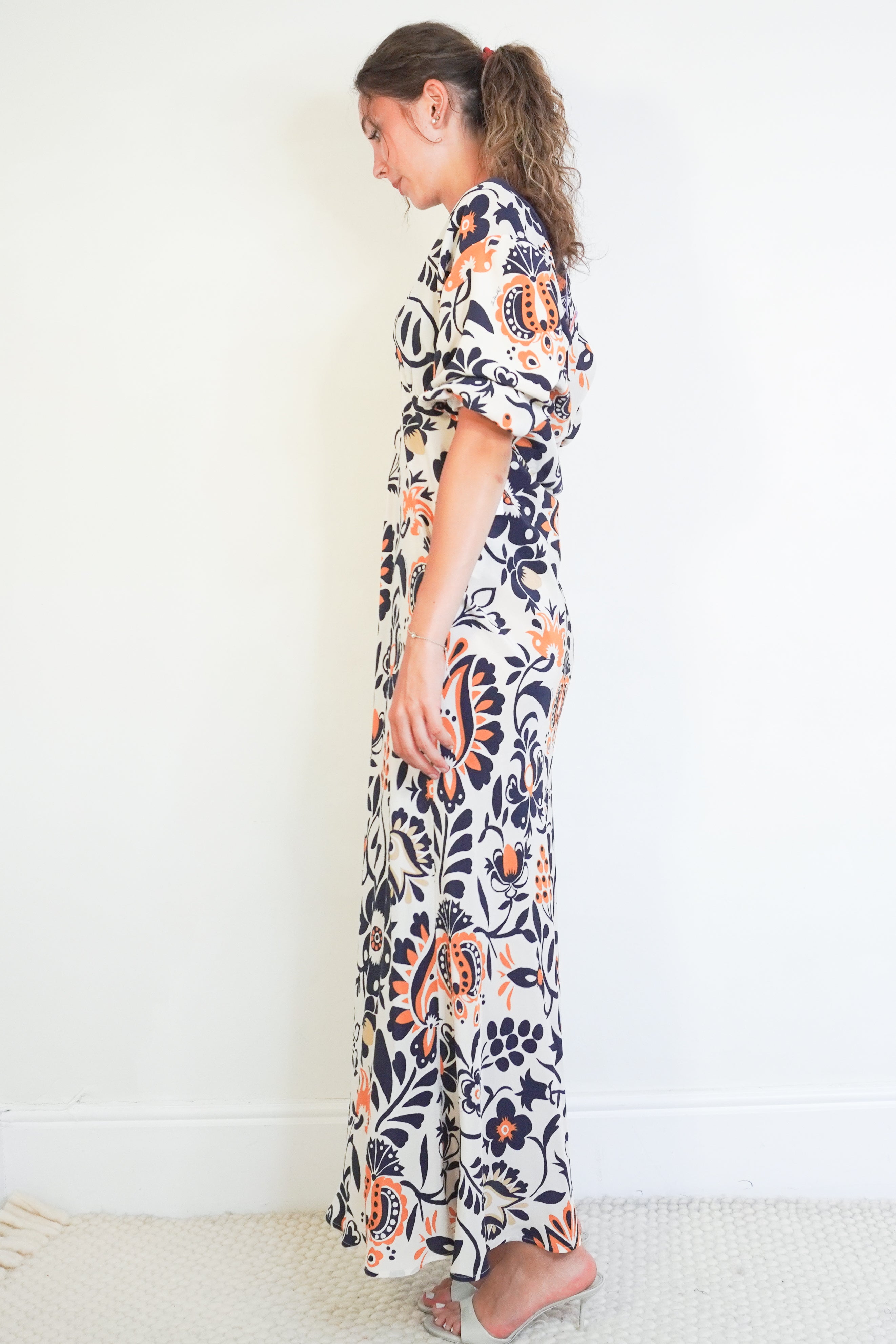 La DoubleJ Marlene Dress in Selva White – White / Navy / Orange side photo chelsea london