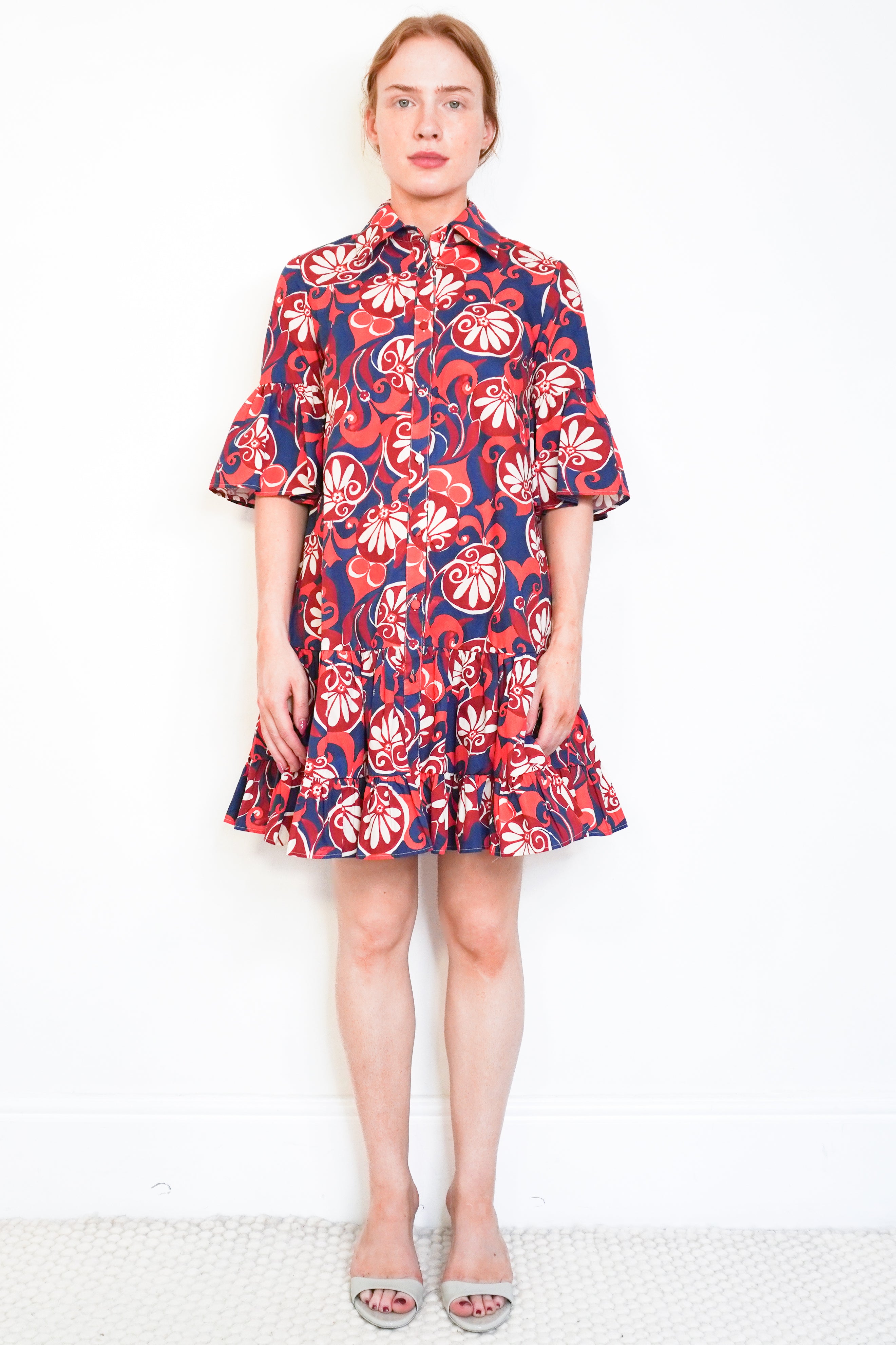 La DoubleJ Red, Blue and White Floral Dress front photo chelsea london