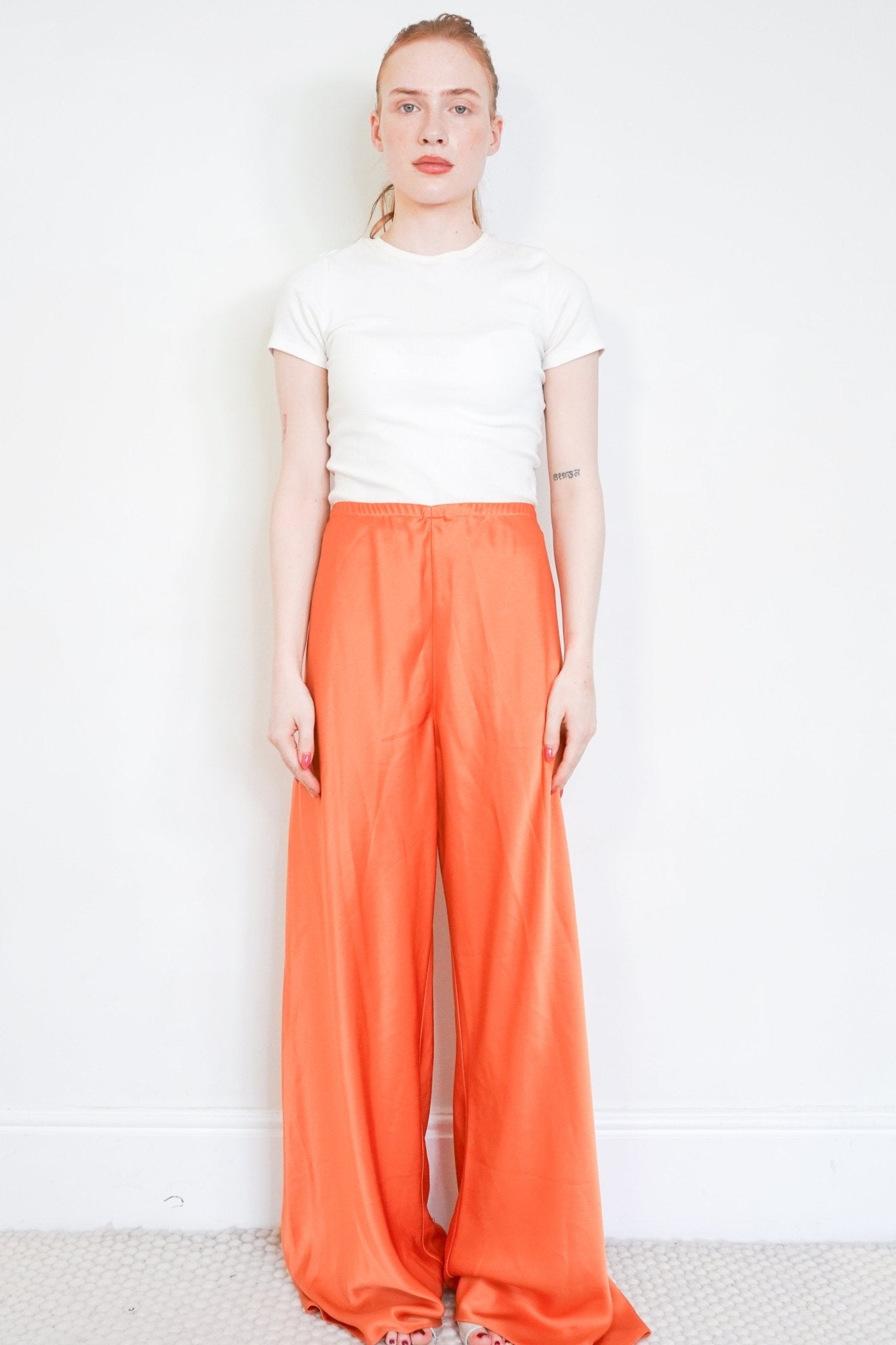 La Ligne Orange Satin Wide Leg Trousers (RRP £250) | Authentic Prelove