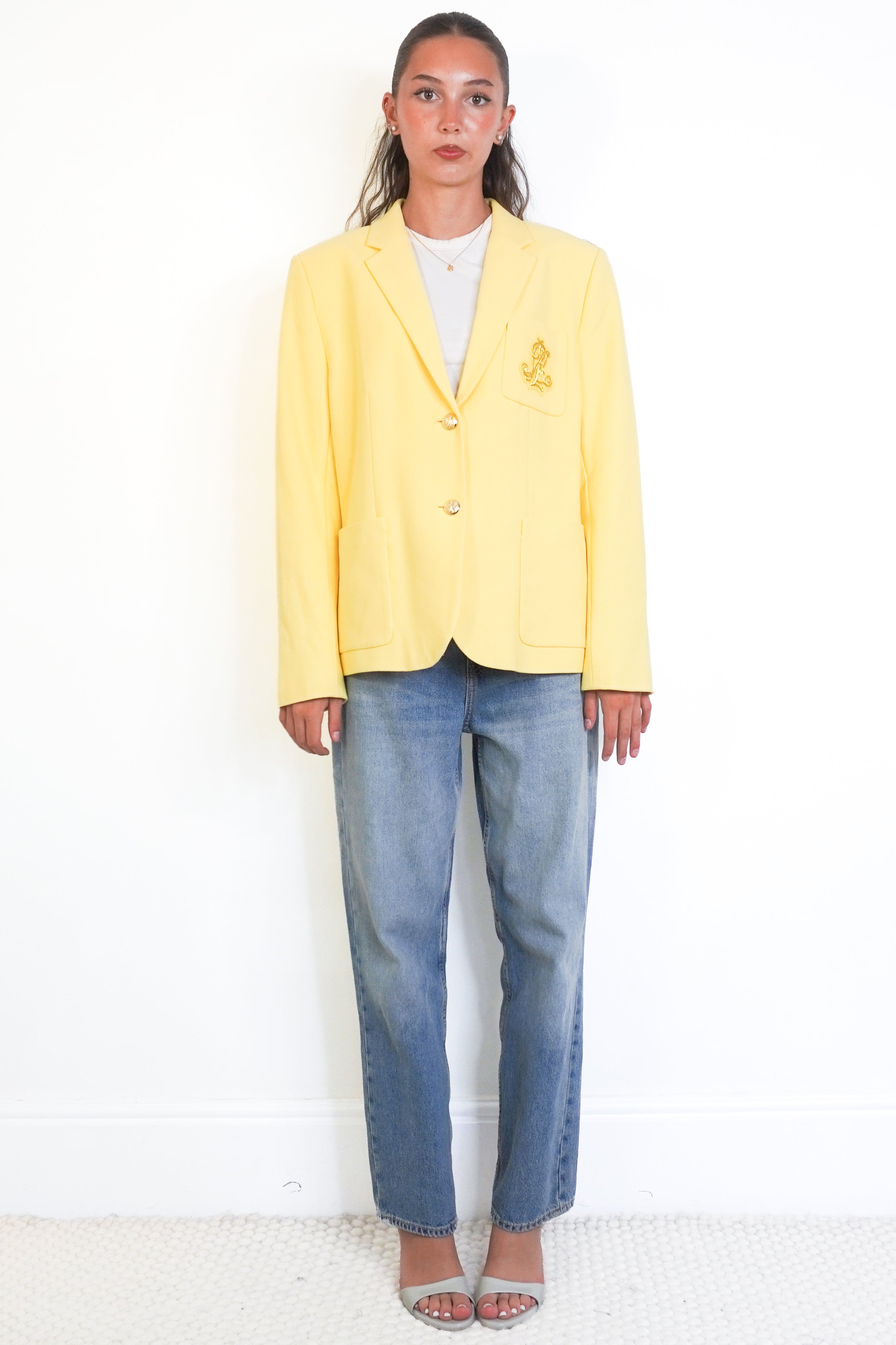 Lauren Ralph Lauren Bullion Jacquard Blazer in Lemon Sorbet front photo chelsea london