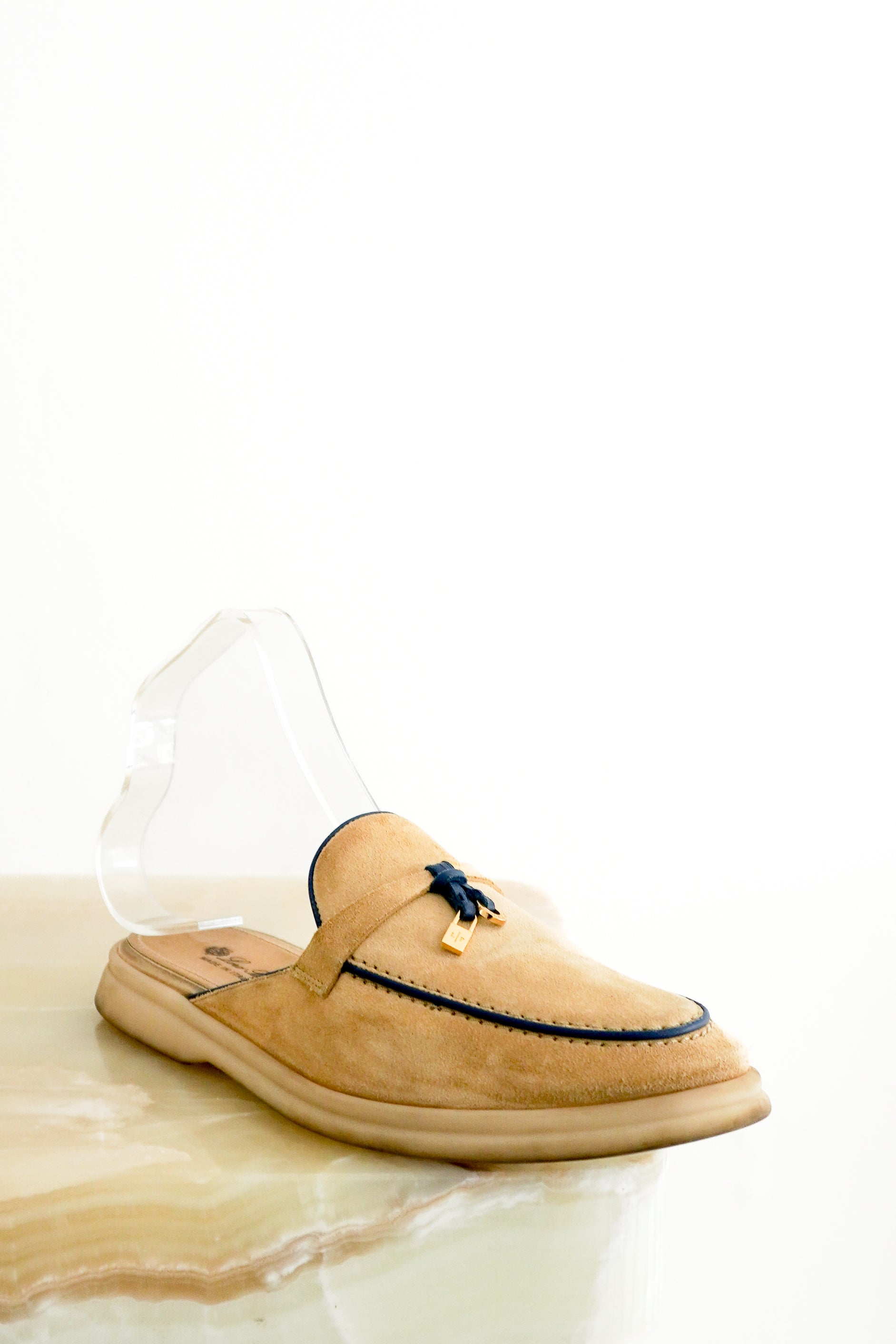 Loro Piana Summer Charms Walk Loafers in Beige Suede front photo chelsea london