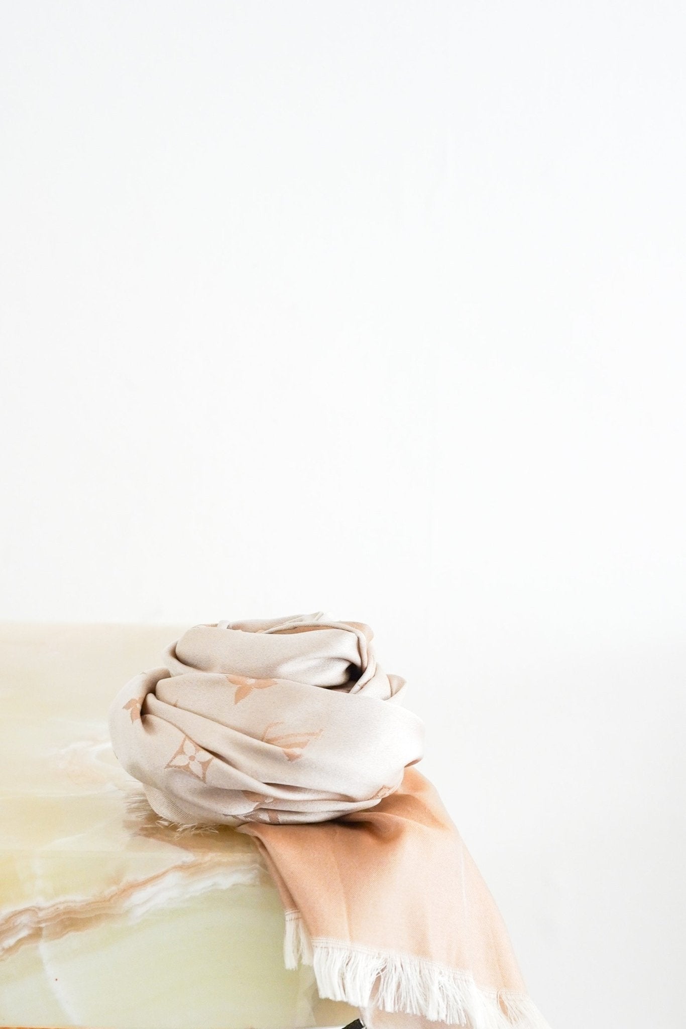 Louis Vuitton Beige Monogram Silk Scarf RRP £400 | Authentic Preloved FINAL SALE - Reloved Again