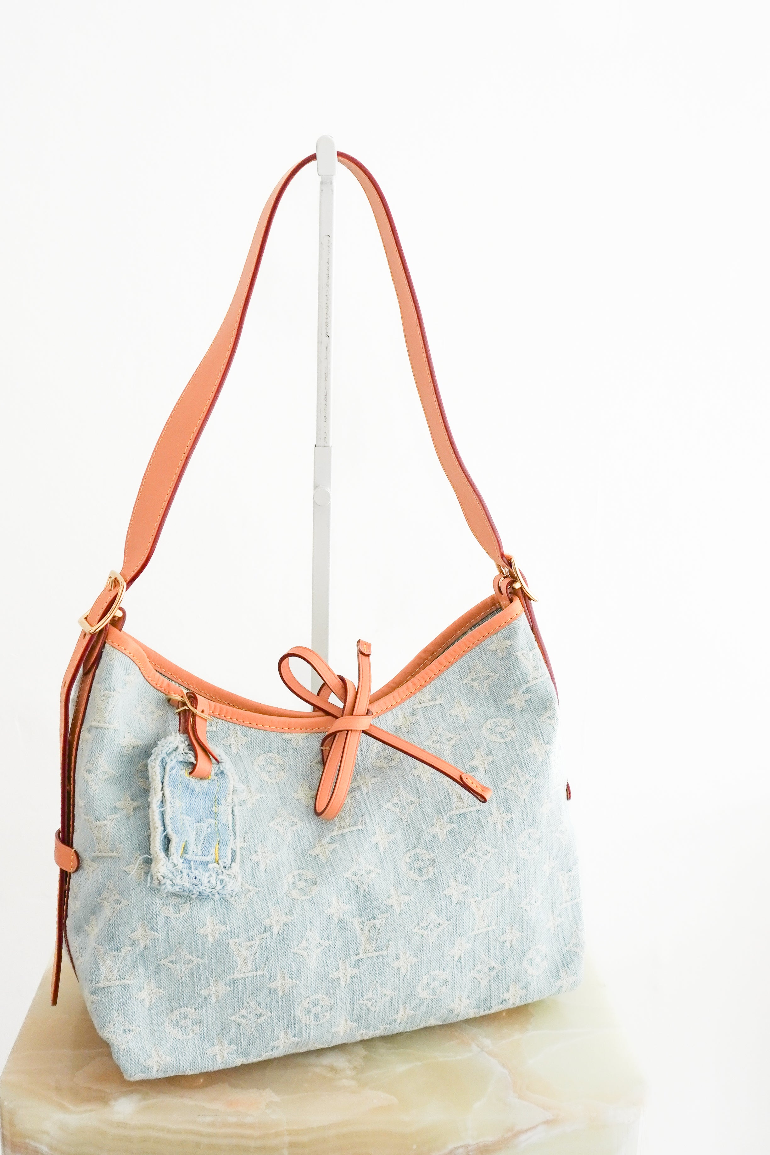 Louis Vuitton CarryAll PM Sky Blue Monogram Denim Shoulder Bag front photo chelsea london