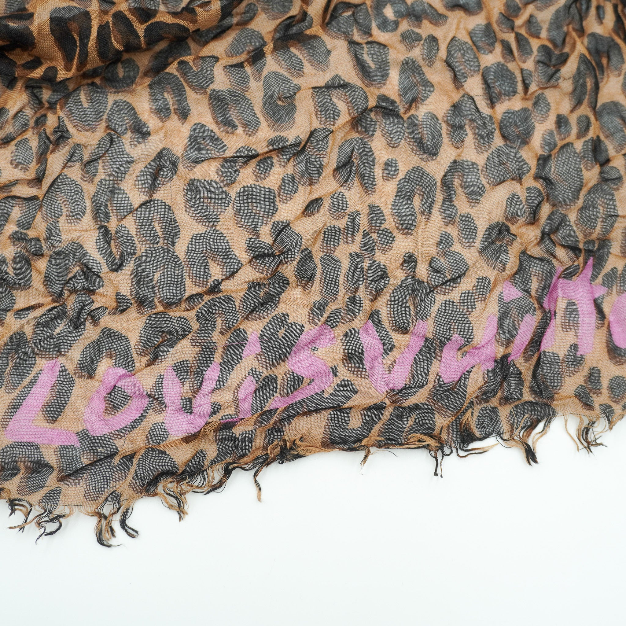 Louis Vuitton Leopard Print Cashmere & Silk Scarf Side