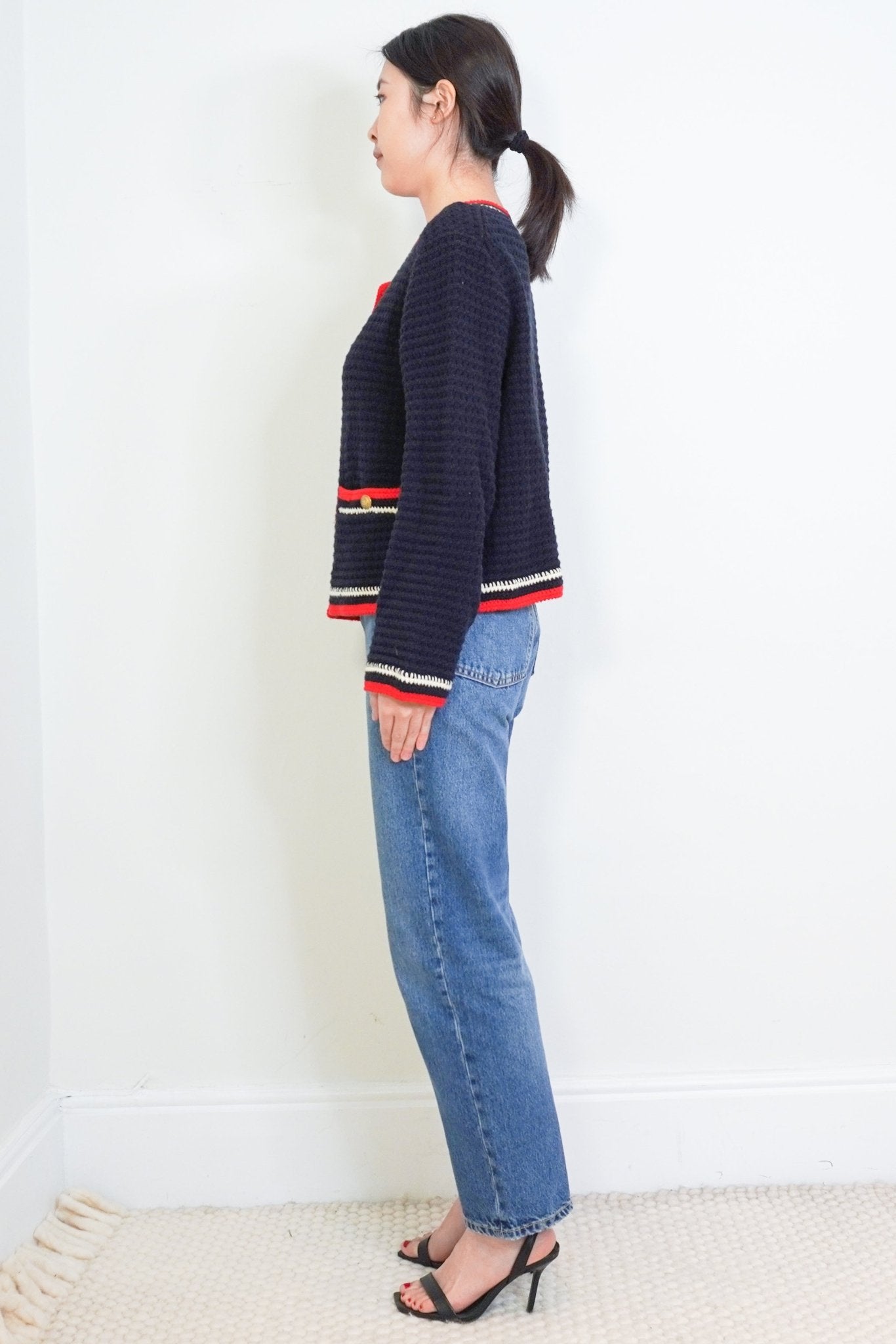 ME+EM Navy Knit Cardigan with Gold Buttons RRP £225 | Authentic Preloved - Reloved Again