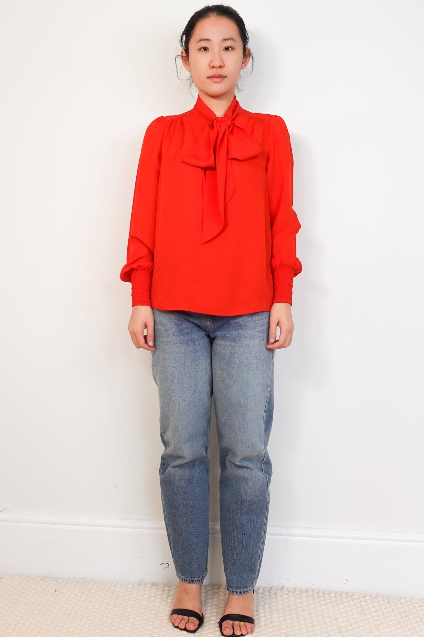 ME+EM-Red-Neck-Tie-Swing-Silk-Blouse-front-picture-Chelsea-London