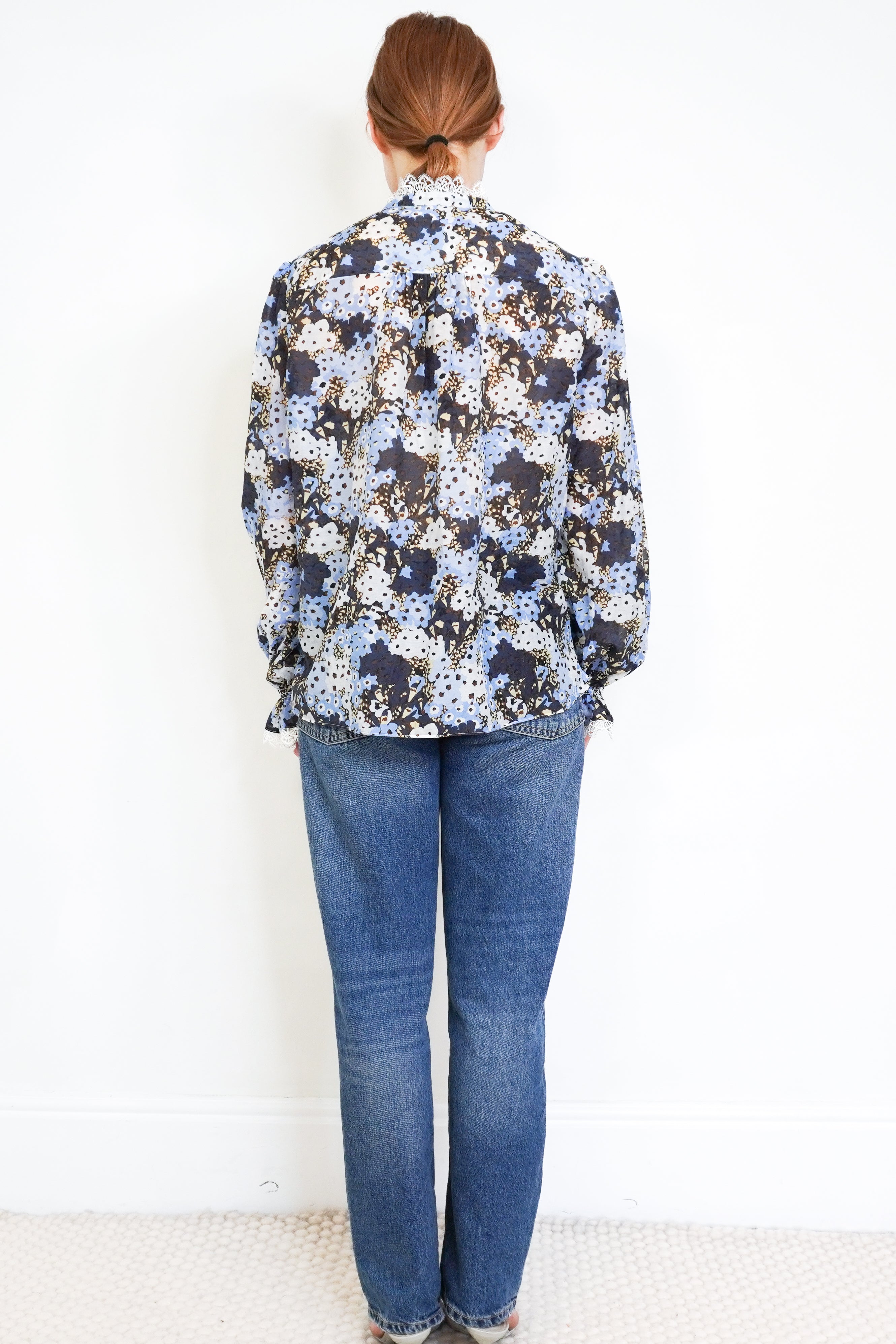 ME+EM Blue Frill Floral Blouse back photo chelsea london