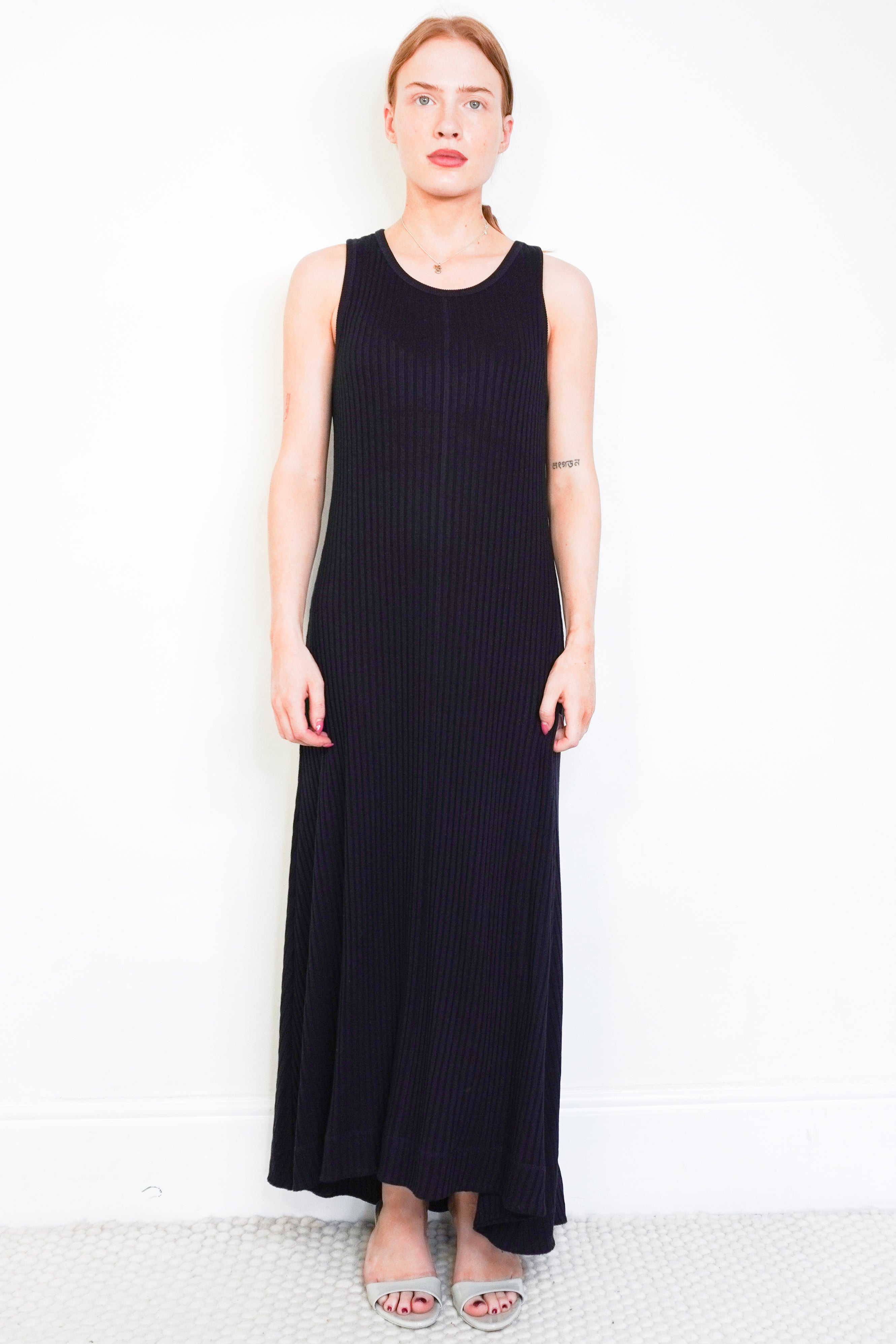 ME+EM Navy Ribbed Sleeveless Maxi Dress front photo chelsea london