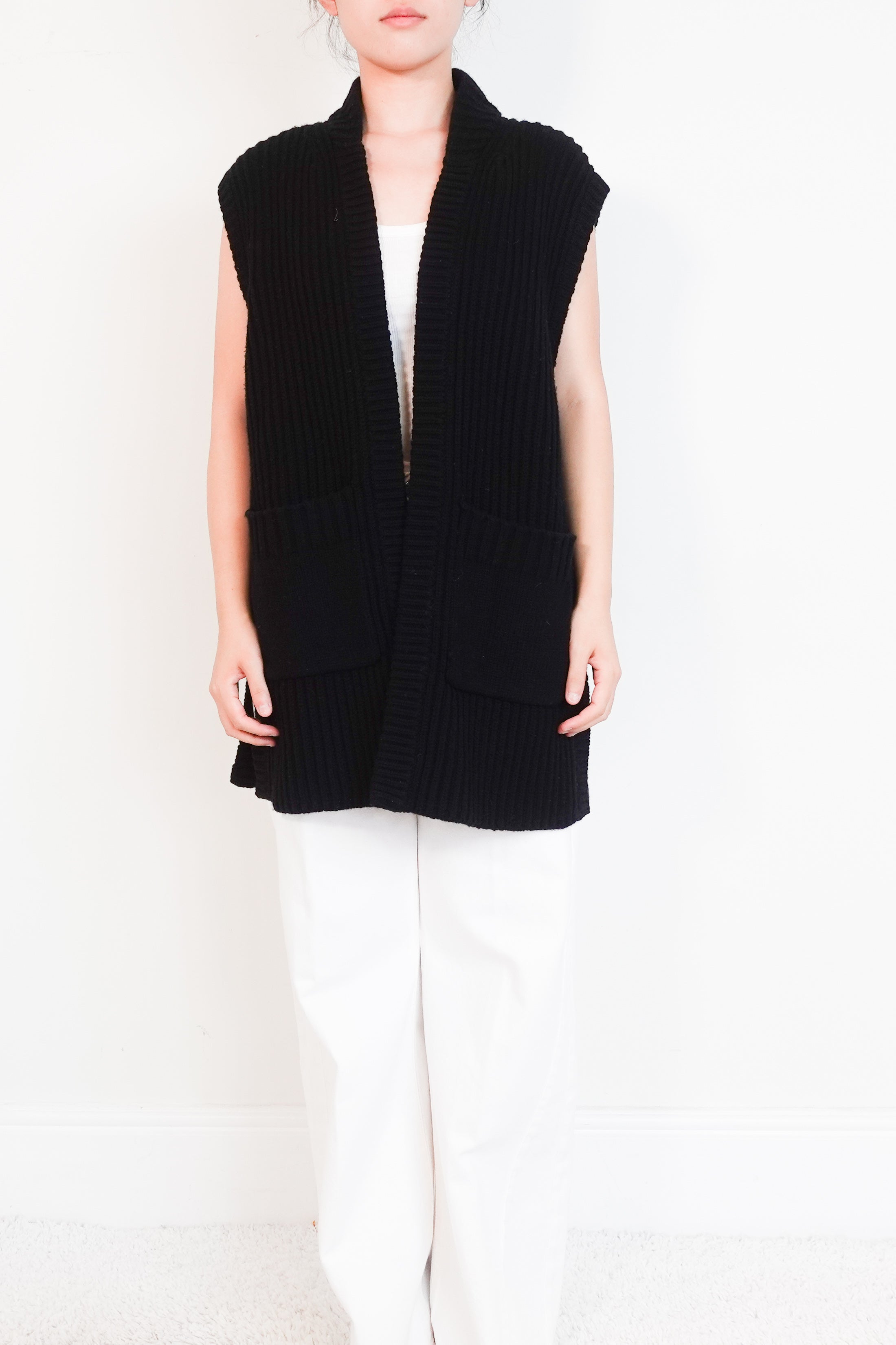 ME+EM sleeveless cable knit black cardigan