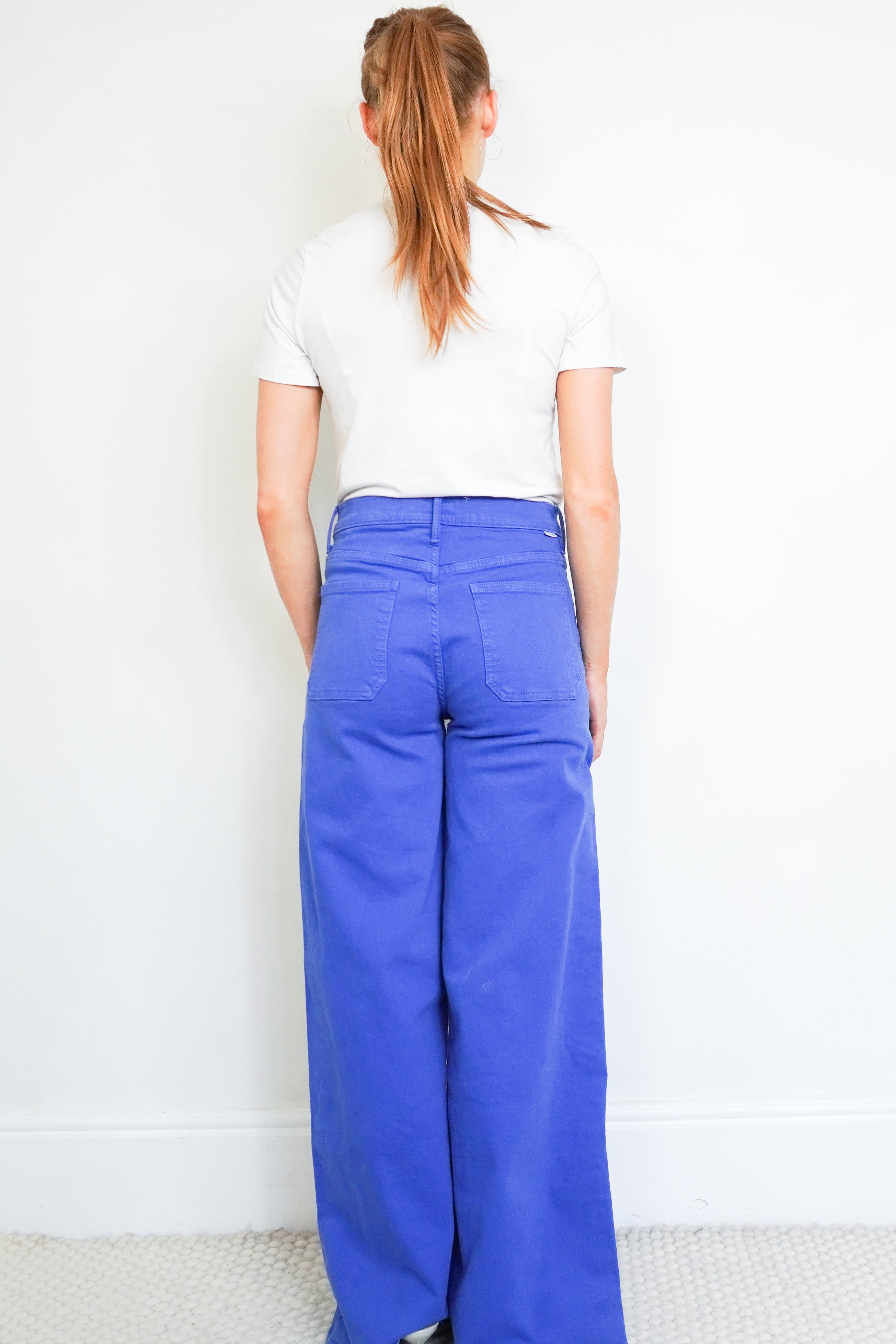 MOTHER The Patch Pocket Undercover Sneak Wide-Leg Jeans in Cobalt Blue back photo chelsea london