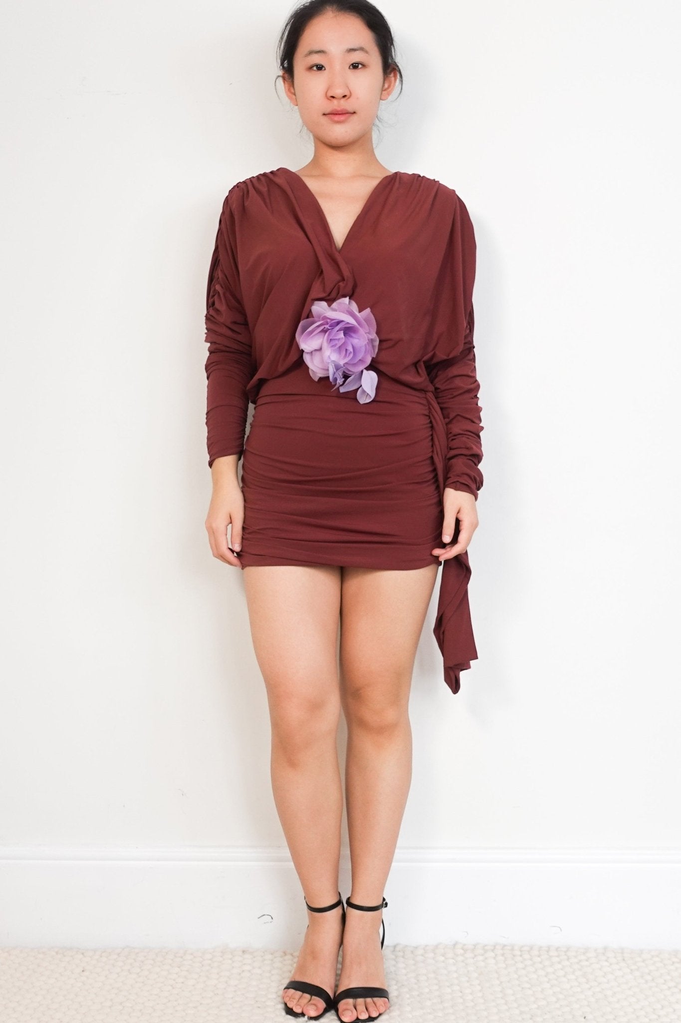 Magda Butrym Red V - Neck Dress with Purple Flower RRP £1650 | Authentic Preloved - Reloved Again