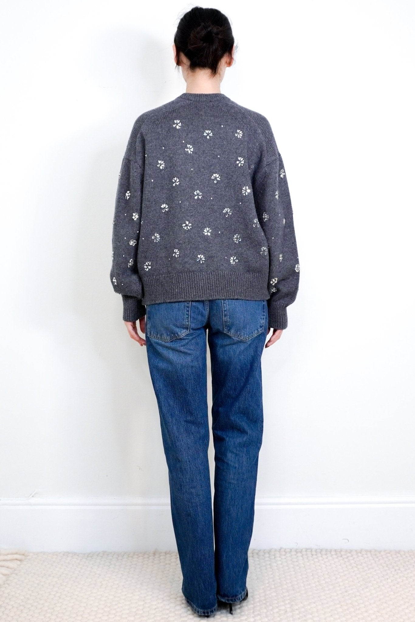 Maje Grey Embellished Crewneck Jumper RRP £329 | Authentic Preloved - Reloved Again